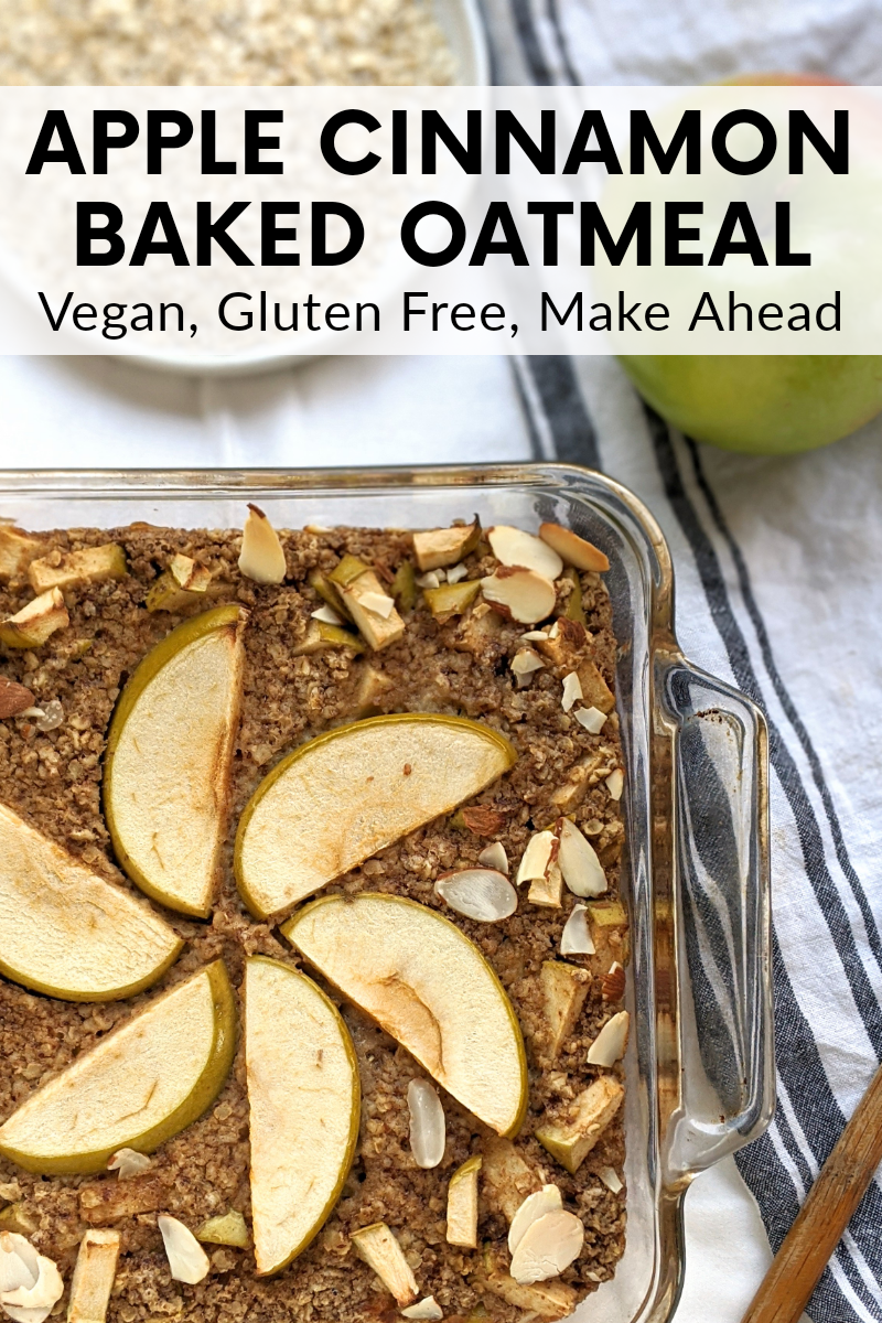 vegan apple cinnamon oatmeal recipe in a baking dish with almonds and oats