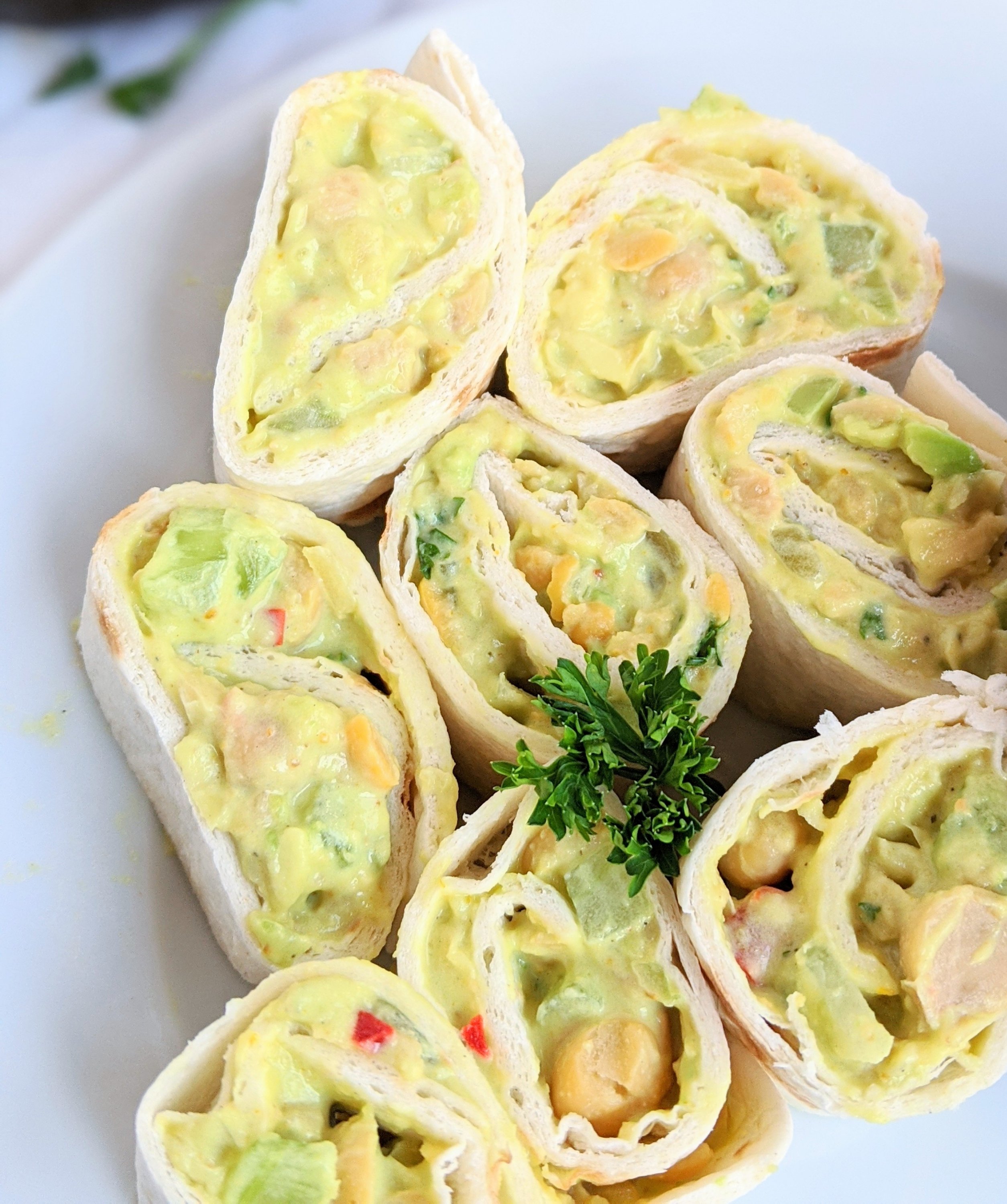 avocado pinwheel sandwiches with chickpeas and mayo vegan gluten free vegetarian