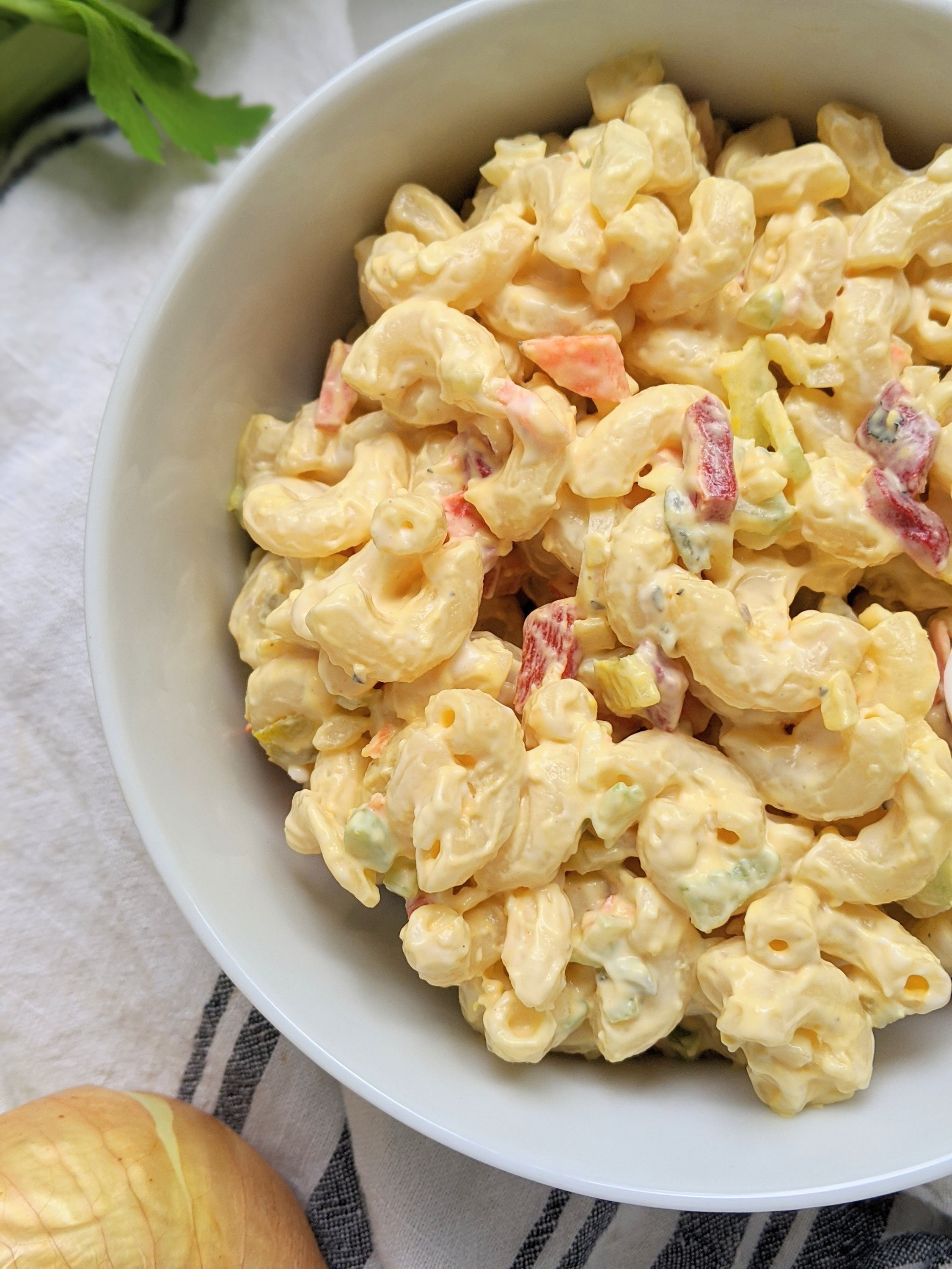low sodium macaroni salad recipe healthy homemade macaroni salad with vegetables can be gluten free dairy free or vegetarian mac salad with eggs
