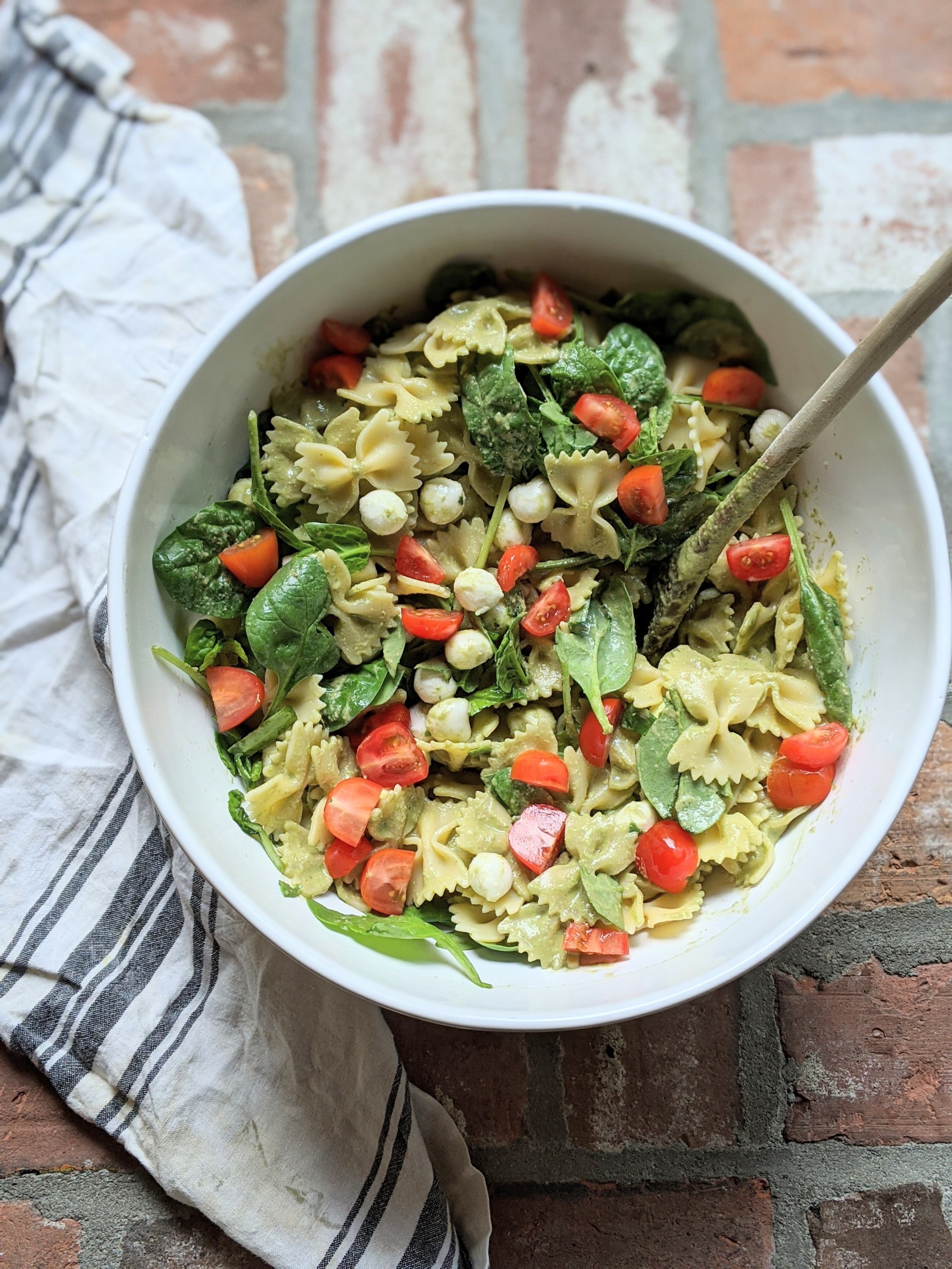 caprese pasta salad with pesto vinaigrette gluten free vegetarian healthy summer side dish