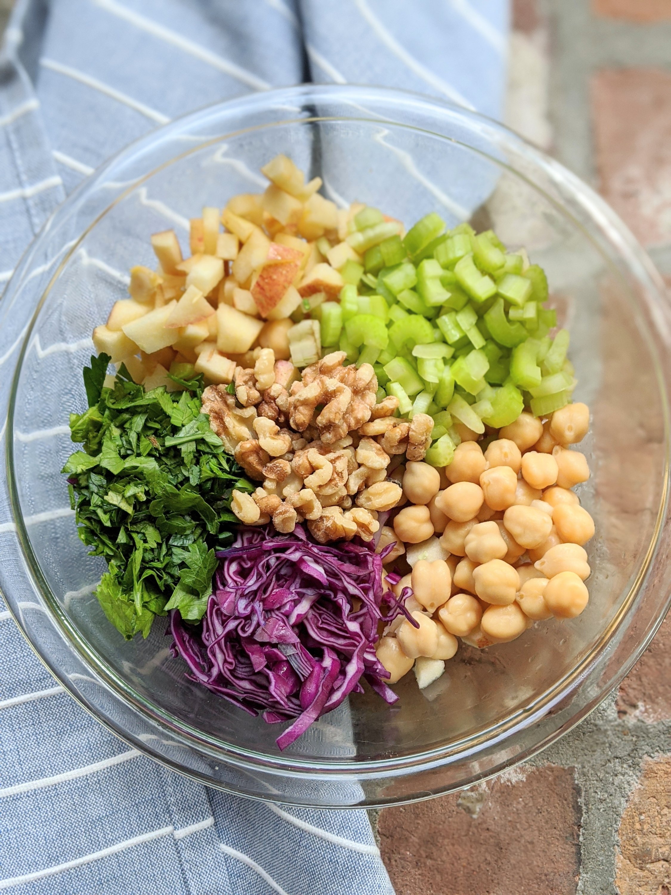 sweet and salty salad recipe vegan gluten free high protein meal prep friendly salads that won't wilt keep their texture chickpeas cabbage apples walnuts celery