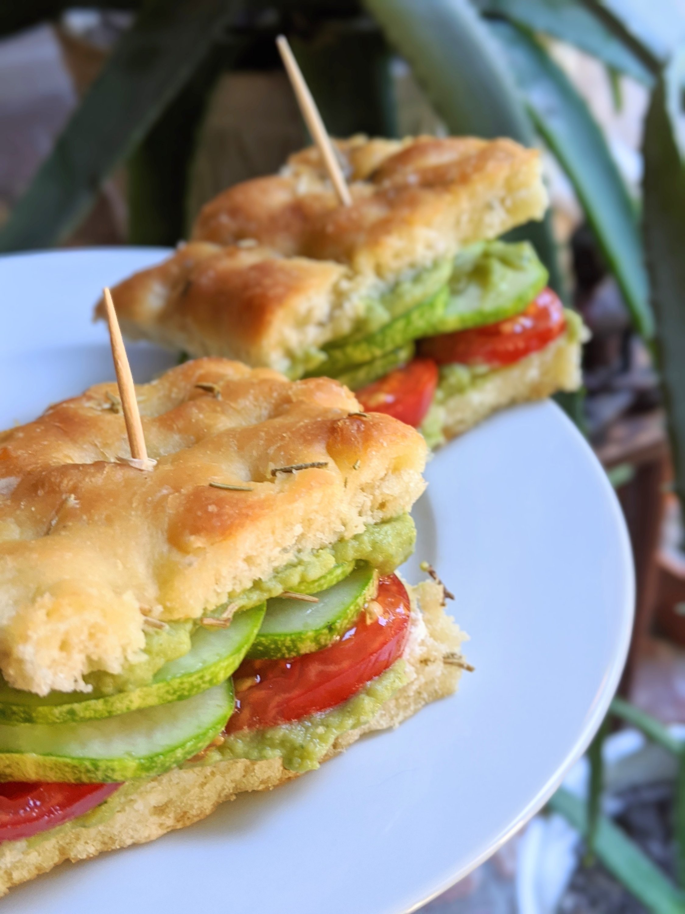 garden focaccia sandwich recipe with homemade green goddess hummus vegan vegetarian gluten free meatless meal ideas for summer sandwiches