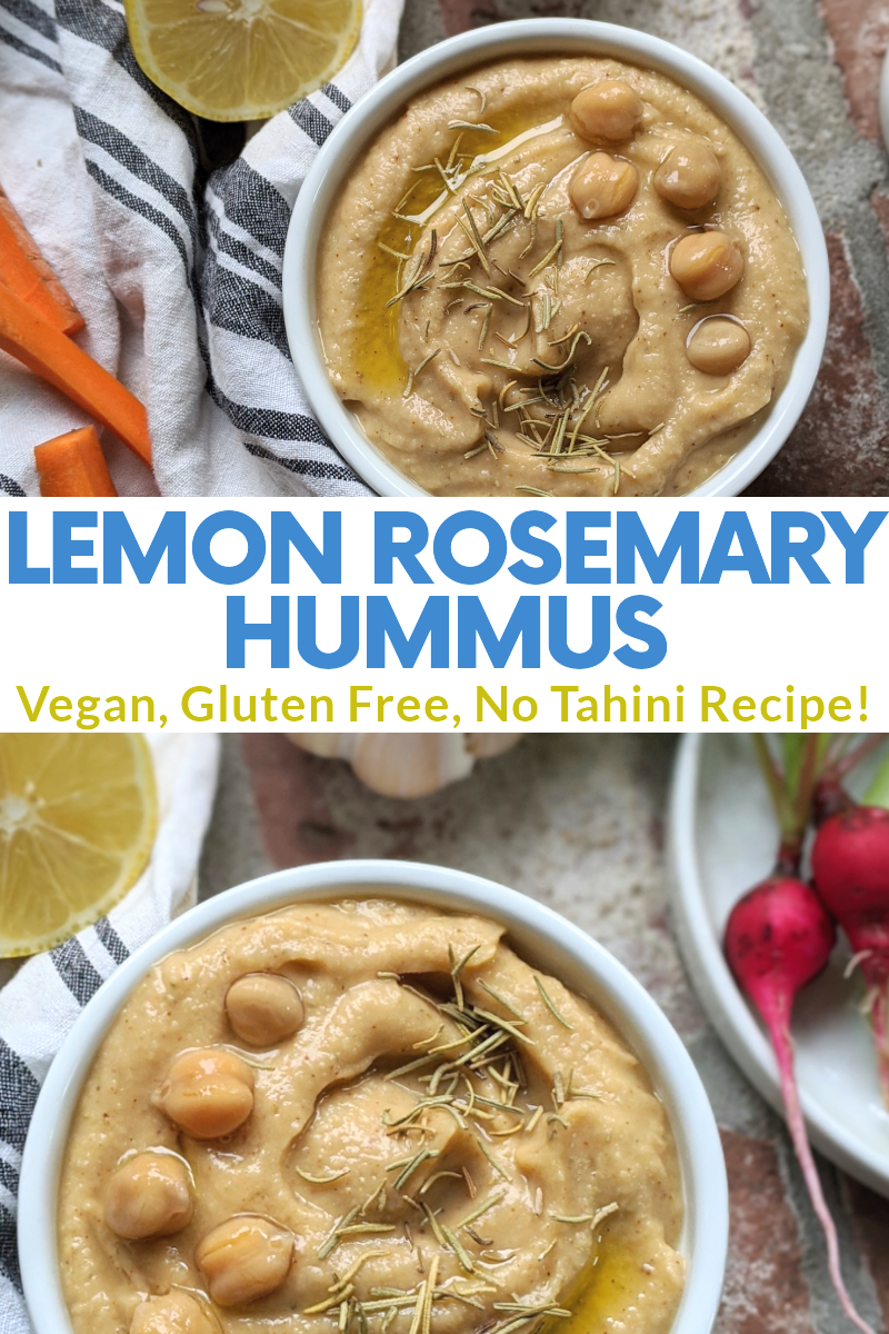 lemon rosemary hummus recipe healthy high protein vegan gluten free snack recipes for veganuary chickpeas dairy free olive oil free