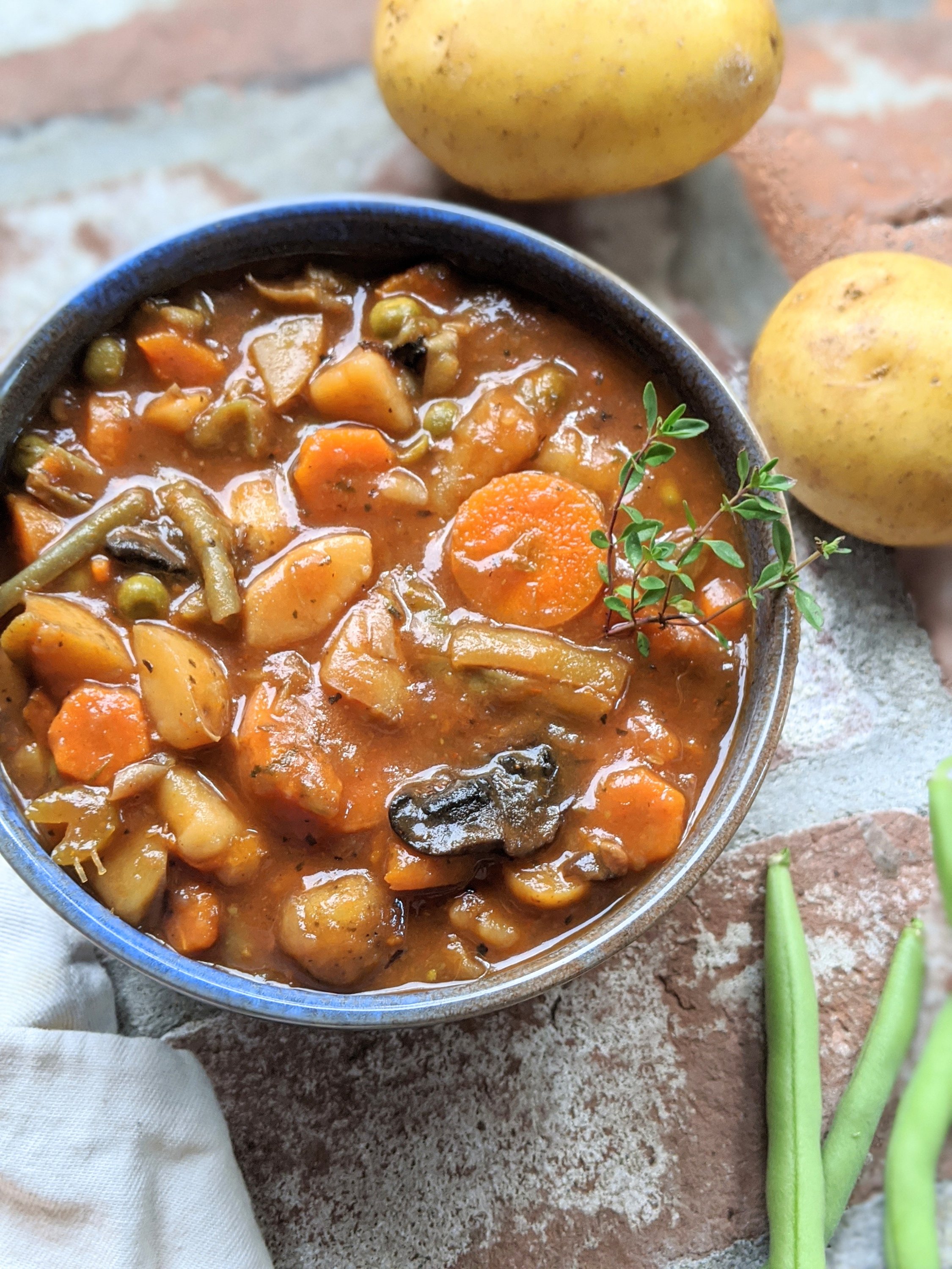 vegan beef stew recipe hearty potato soup with vegetables and carrots mushrooms thyme recipes irish stew vegan vegetarian gluten free meatless beefless high protein