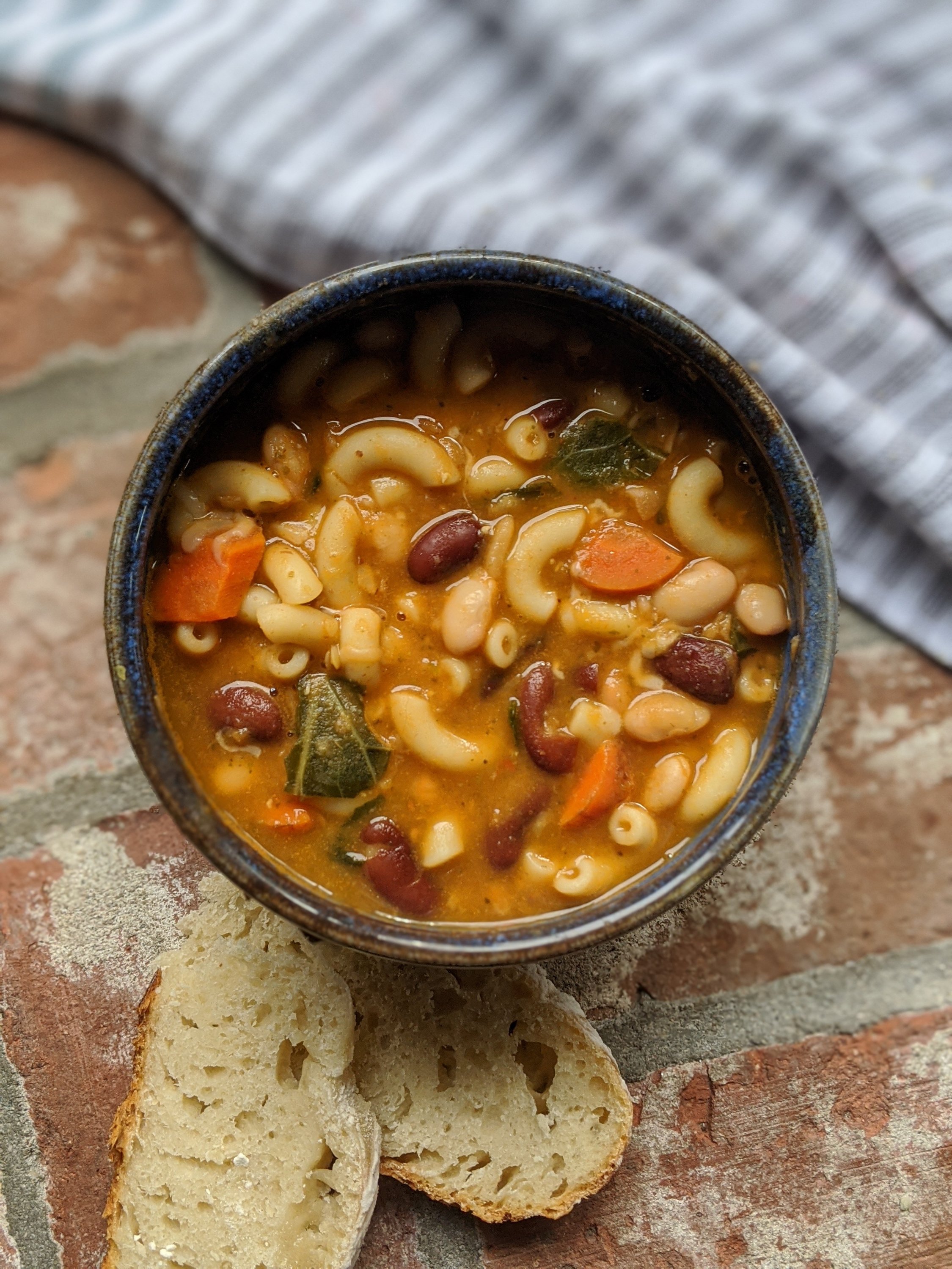 3 bean pasta fagioli with white beans kidney beans and lentils for a healthy vegan high protein soup recipe to meal prep for lunch or dinner