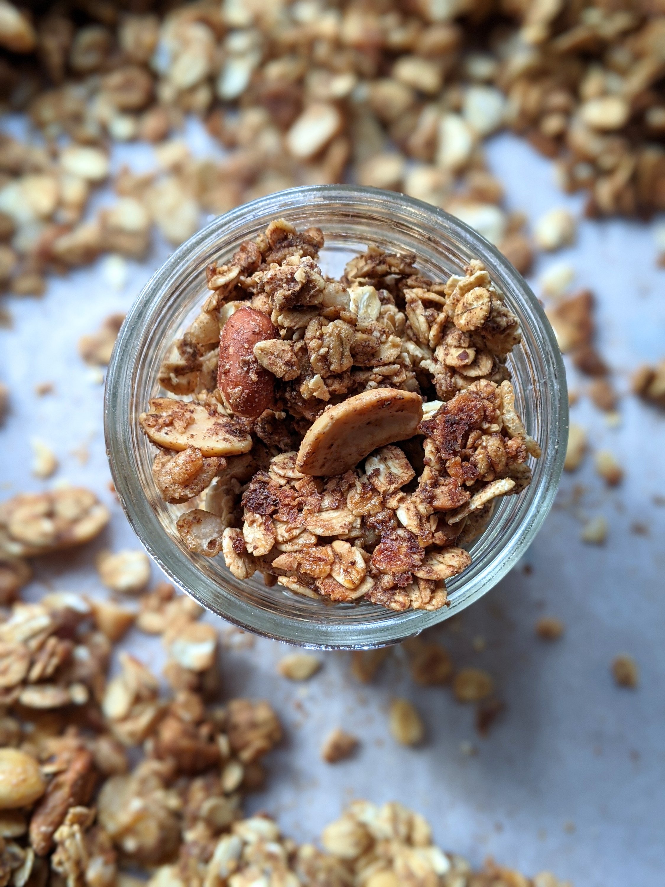 cinnamon granola with almonds and maple syrup homemade cinnamon crunch granola recipe with cashews peanuts almonds walnuts healthy fats for breakfast recipe for yogurt bowls or smoothies or top oatmeal with granola recipe veganuary meatless breakfasts and brunches