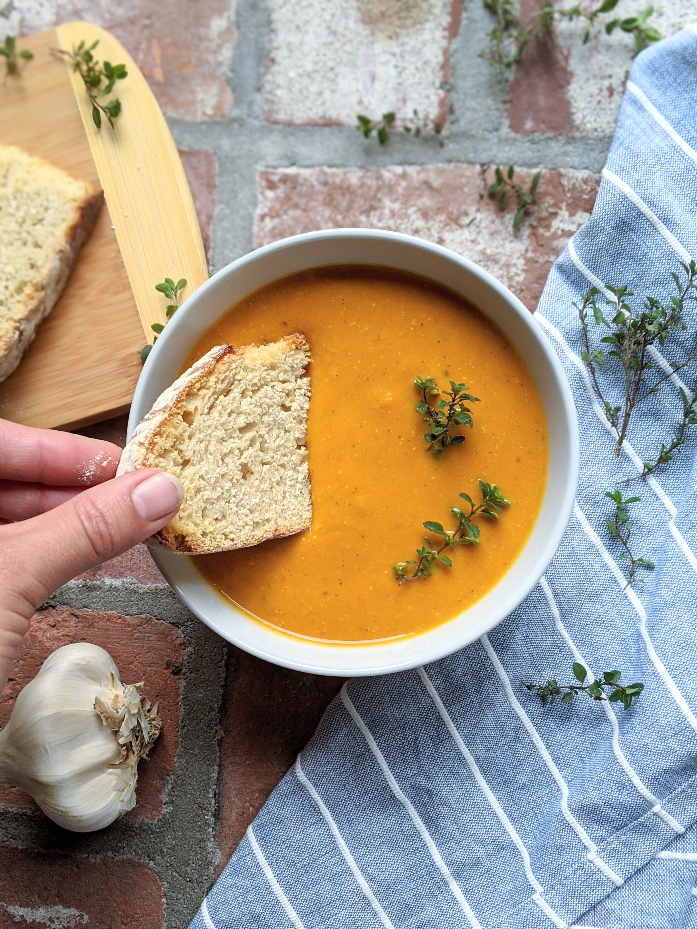 fresh carrot soup with roasted ginger and garlic recipe detox healthy bright fresh easy soups to meal prep make ahead batch cook vegan gluten free creamy pureed soup recipes healthy