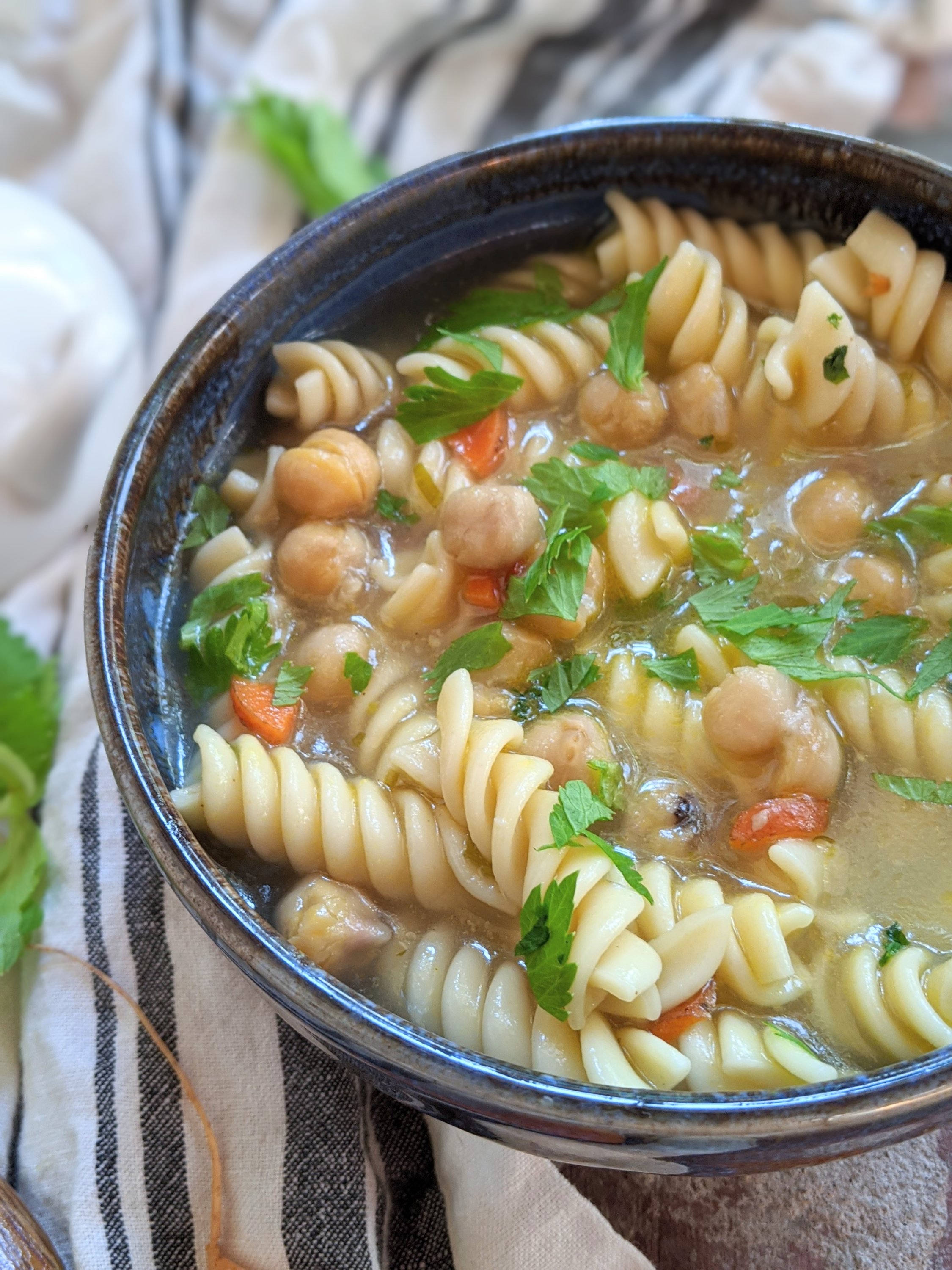 creamy chickpea noodle sopu vegan gluten free healthy meal prep pantry staples