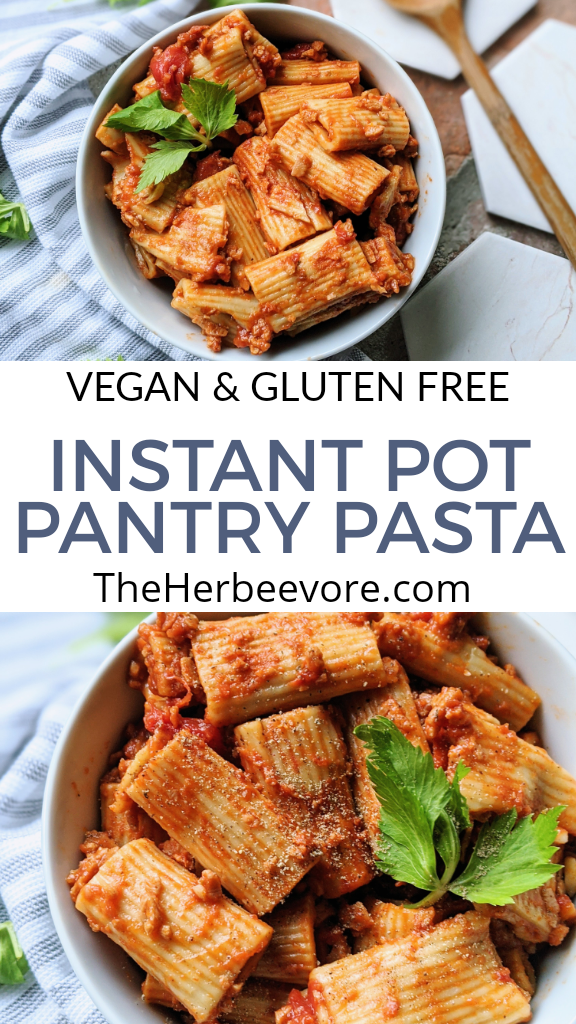 instant pot pantry pasta recipe with protein vegan gluten free healthy recipe dump dinner