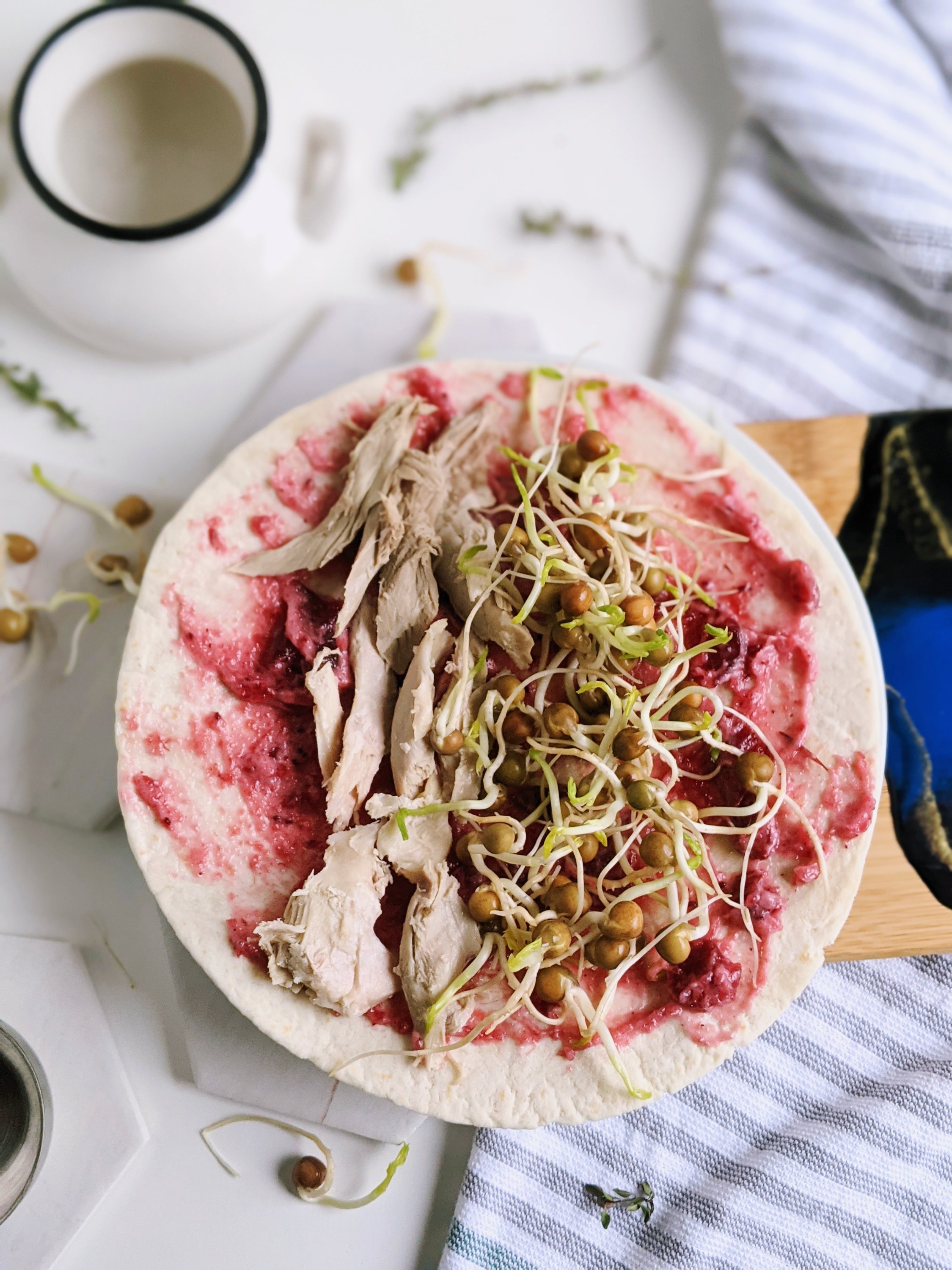 turkey wrap with cranberry mayo and sprouts recipe healthy high protein gluten free way to use thanksgiving leftovers healthy lunches