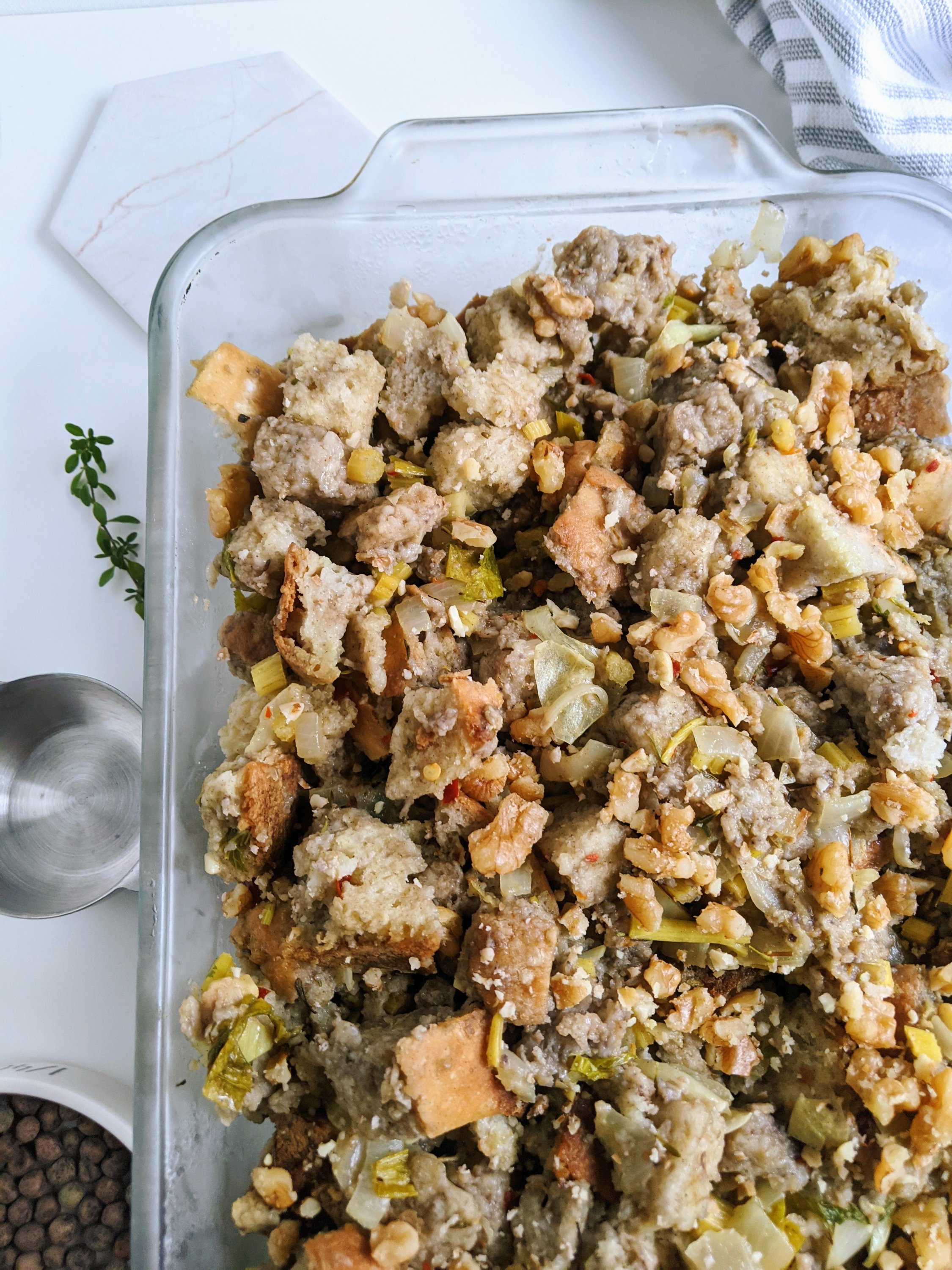 vegan sourdough stuffing recipe made with fresh bread homemade easy simple thanksgiving christmas recipes