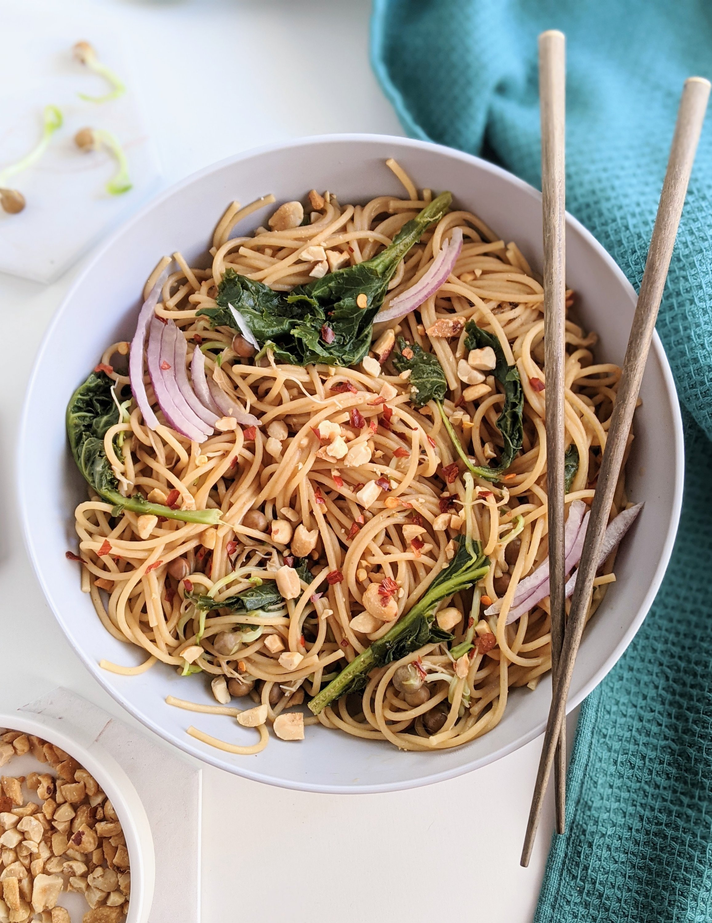vegan peanut noodles recipe creamy healthy high protein vegetables asian inspired easy weeknight meal dinner lunch 15 minute recipe