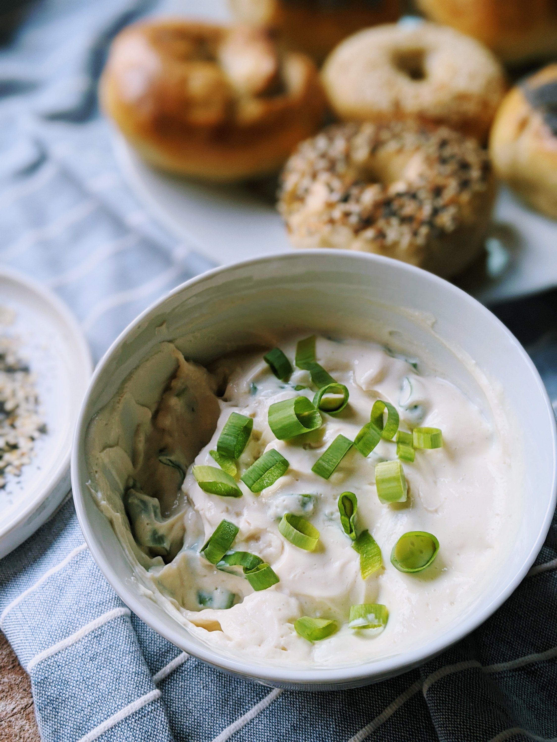 green onion and herb garlic vegan cream cheese with silken tofu recipe healthy high protein vegan breakfasts great for meal prep