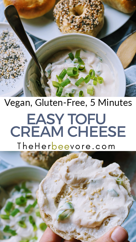 5 minute tofu cream cheese from scratch pantry staple recipe healthy easy apple cider vinegar in the morning acv garlic and parsley and basil cream cheese for bagels and breakfast sandwiches