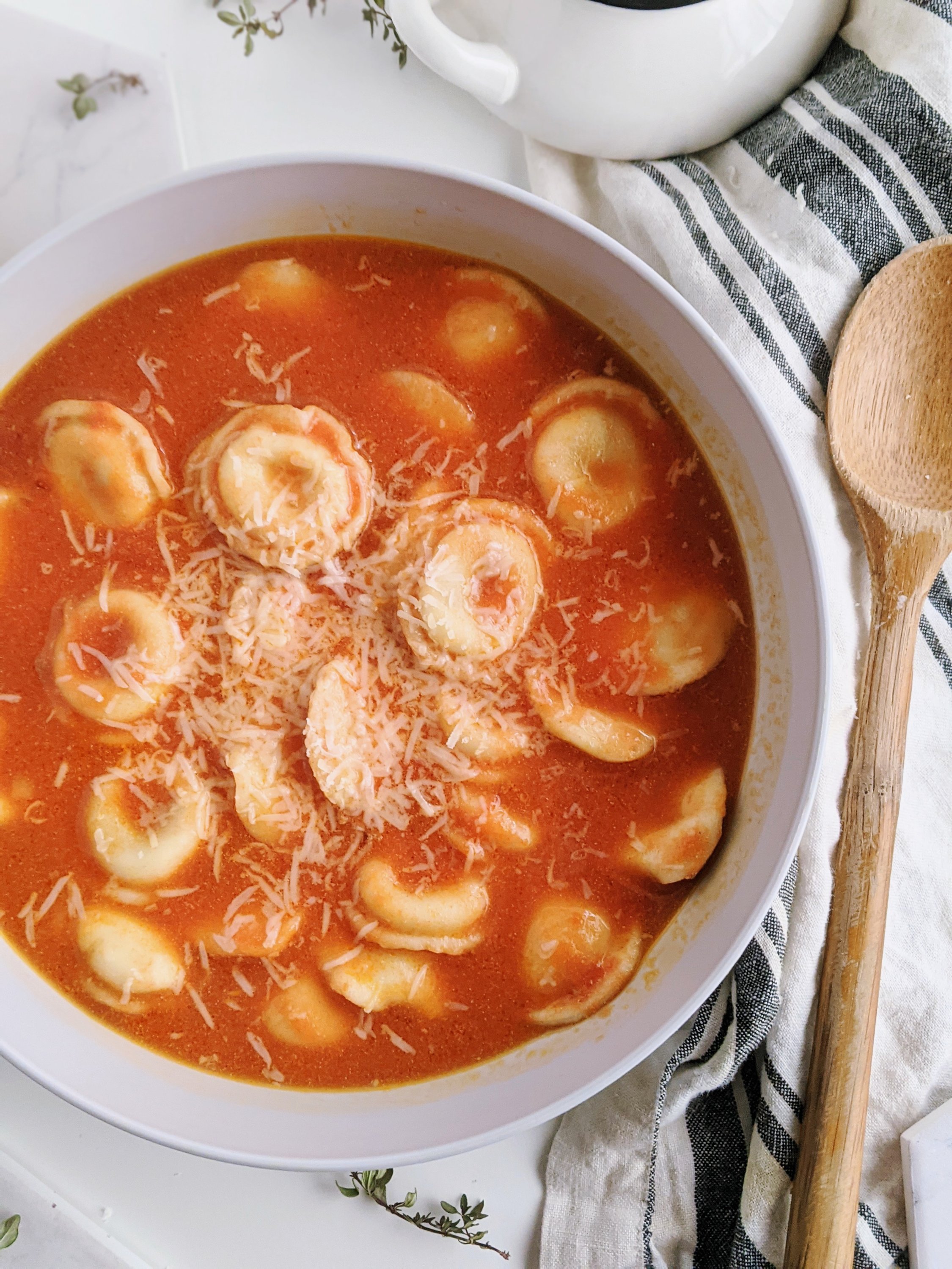 tomato ravioli soup creamy vegan soup recipes healthy meal prep lunches with ravioli filled pastas homemeade or storebought freezer ingredients or pantry staple soup recipes