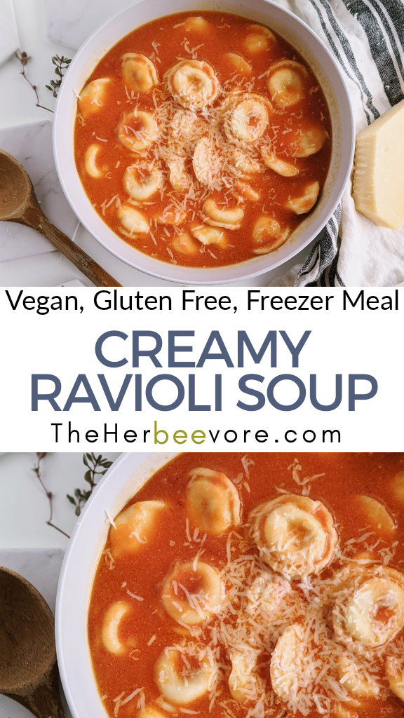 creamy ravioli tomato soup recipe vegan gluten free dairy free vegetarian meatless monday ideas recipes with frozen ravioli soups with raviolis plant based meals easy quick dinner recipes healthy