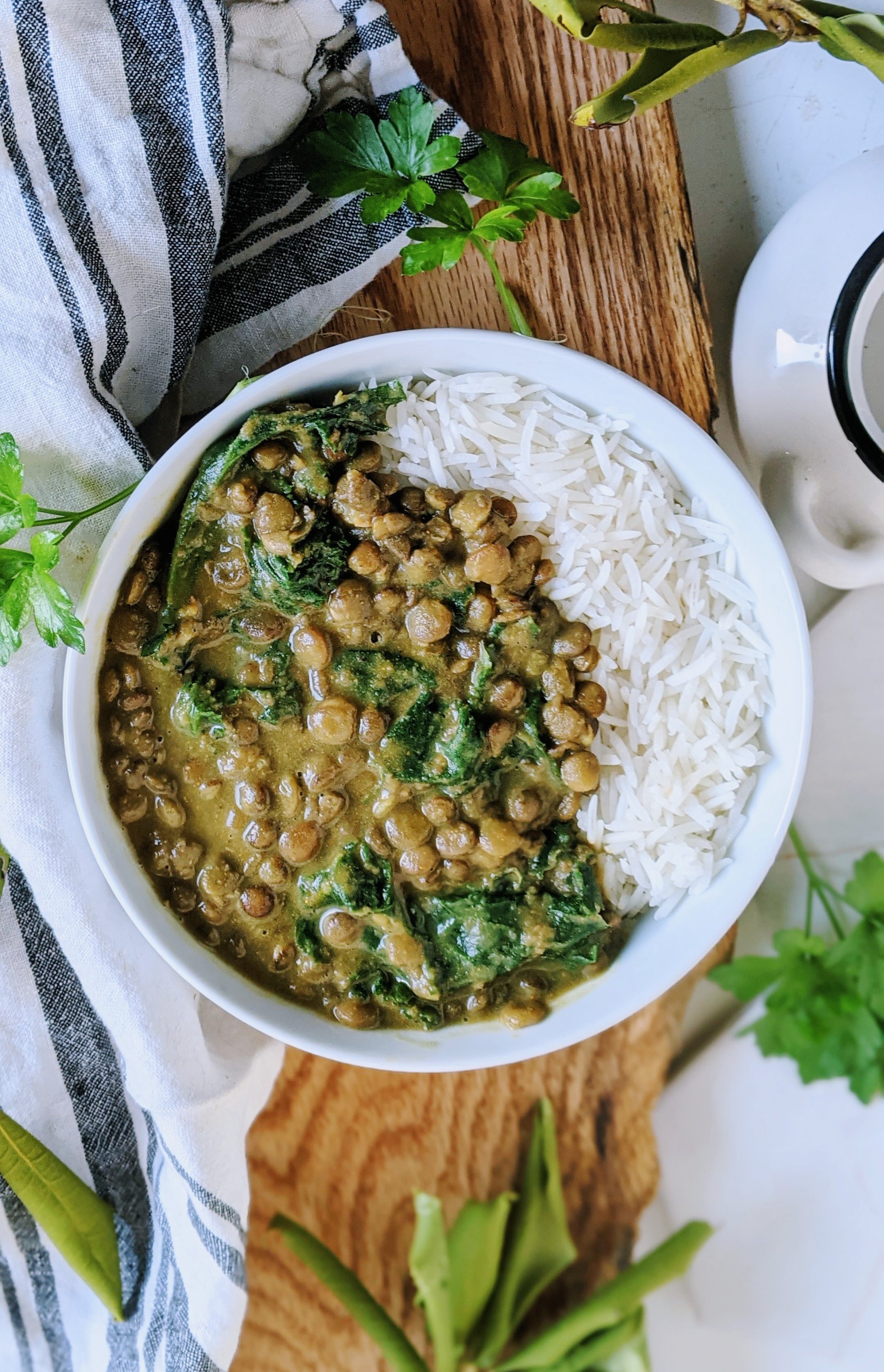 easy spicy lentil curry vegan gluten free vegetarian meatless meal prep ideas over rice basmati curry with lentils and coconut milk kale or collard greens