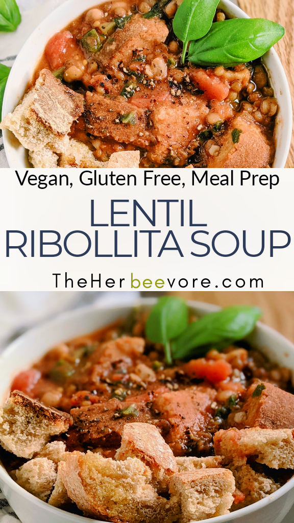 lentil ribollita soup recipe vegan gluten free vegetarian veganuary meatless monday filling soup recipes with leftover bread stale