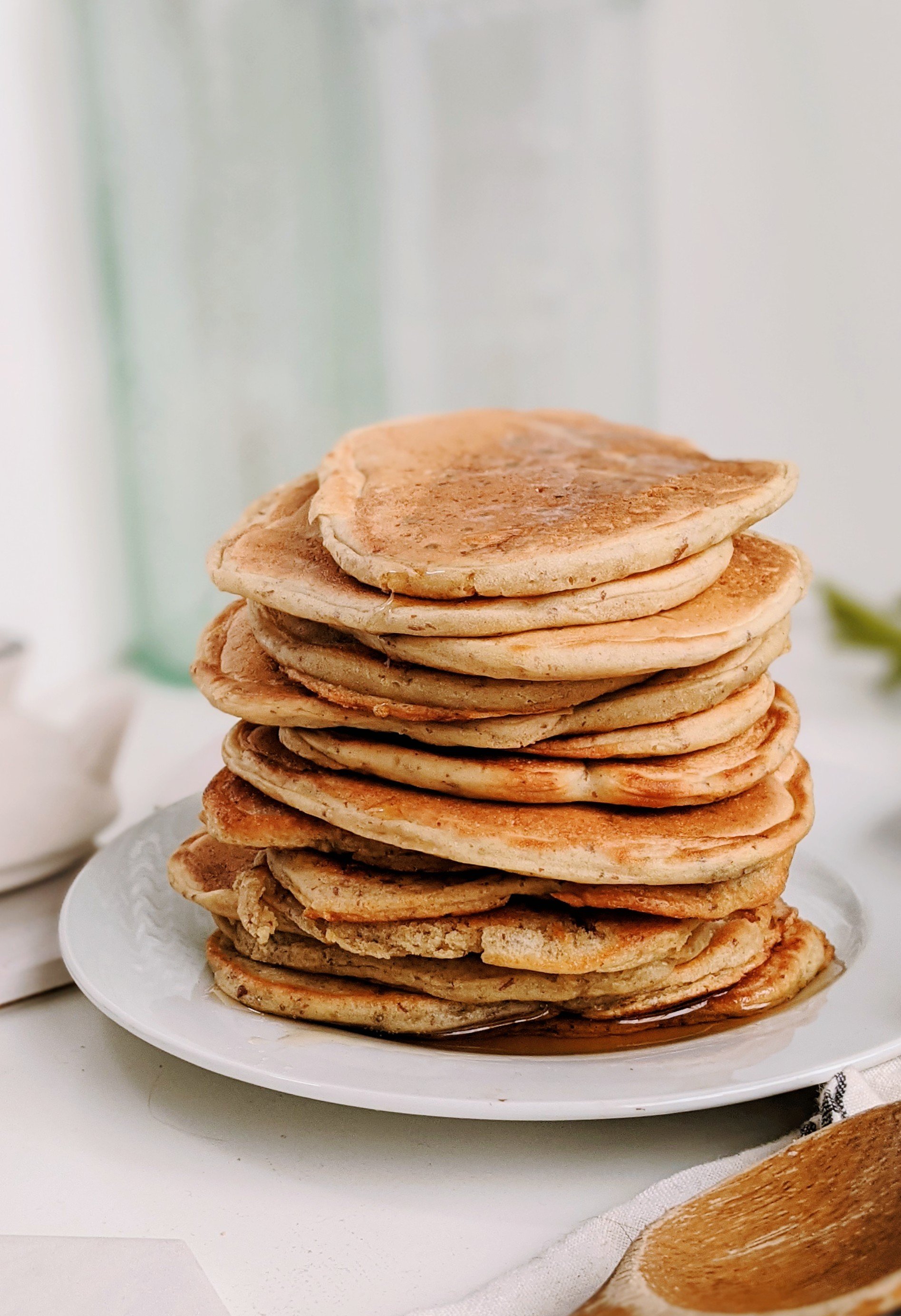 sourdough starter pancakes recipe vegan dairy free eggless recipe non dairy pancakes stacked for brunch or breakfast recipes healthy for guests company make ahead breakfasts with sourdough baking castoff 
