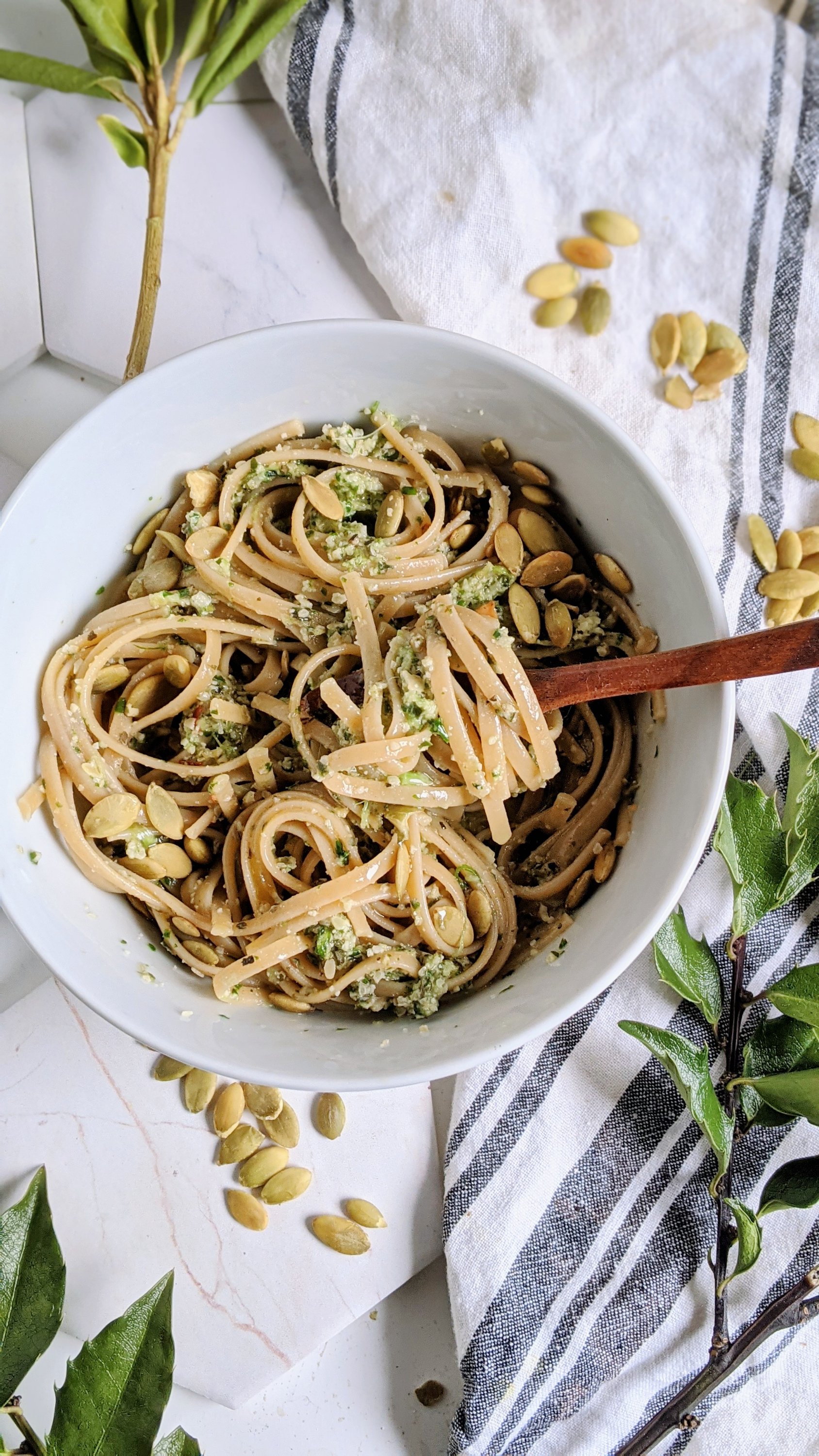 nut free pesto pasta vegan recipes with pumpkin seeds pepitas pesto sauce recipe healthy dairy free italian pasta 