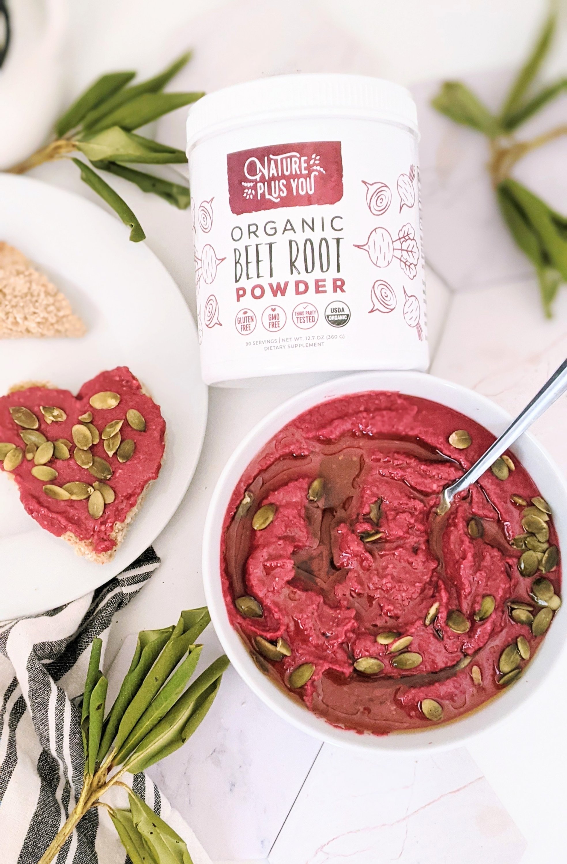 beetroot powder hummus from beet powder recipe ideas healthy vegan vegetarian plant based protein dip recipes hummous hommous recipes gluten free valentine's day snack recipes