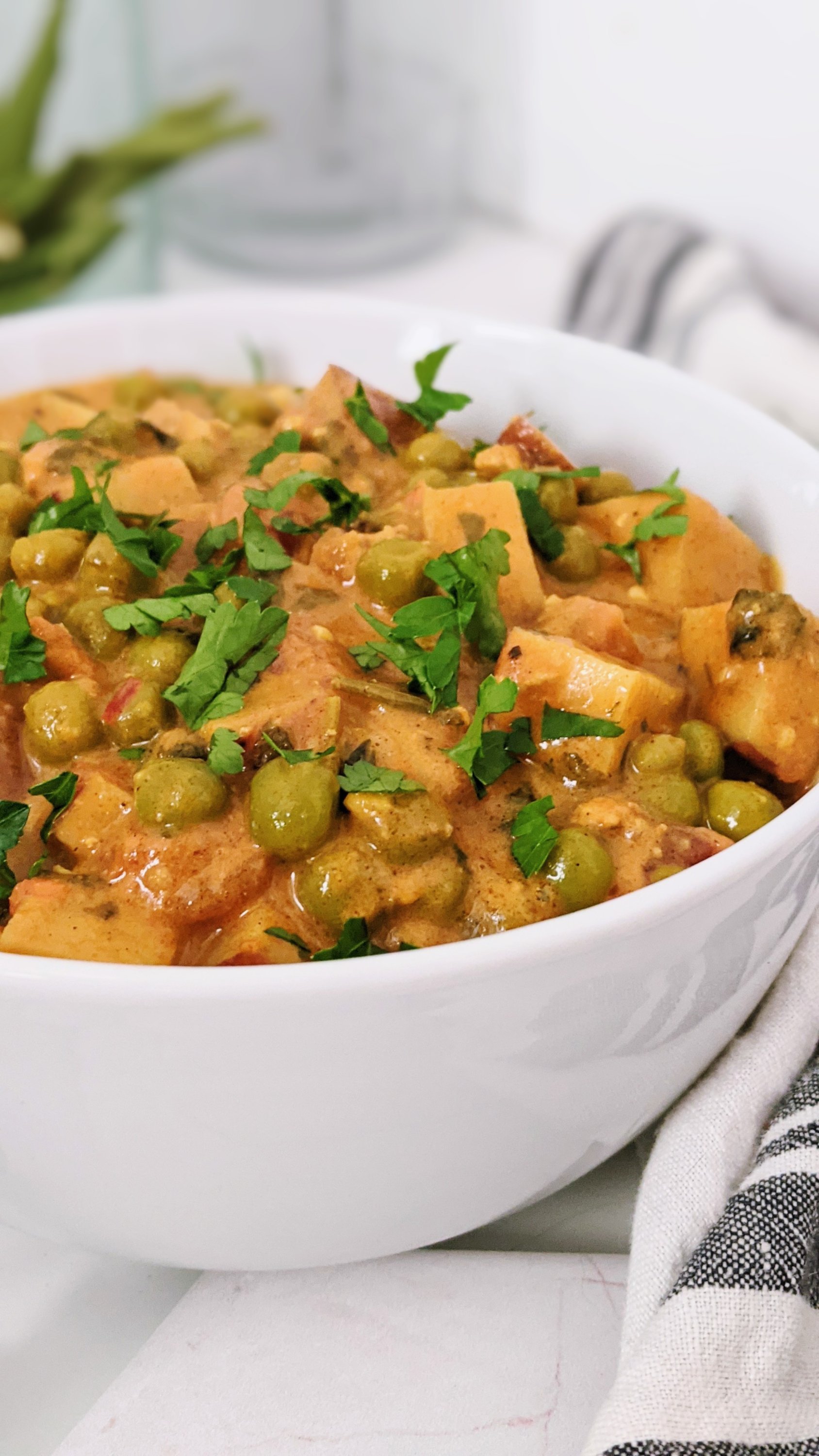 pressure cooker aloo matar recipe healthy vegan vegetarian indian potato and pea curry recipe healthy plant based protein make ahead dinners with frozen peas healthy