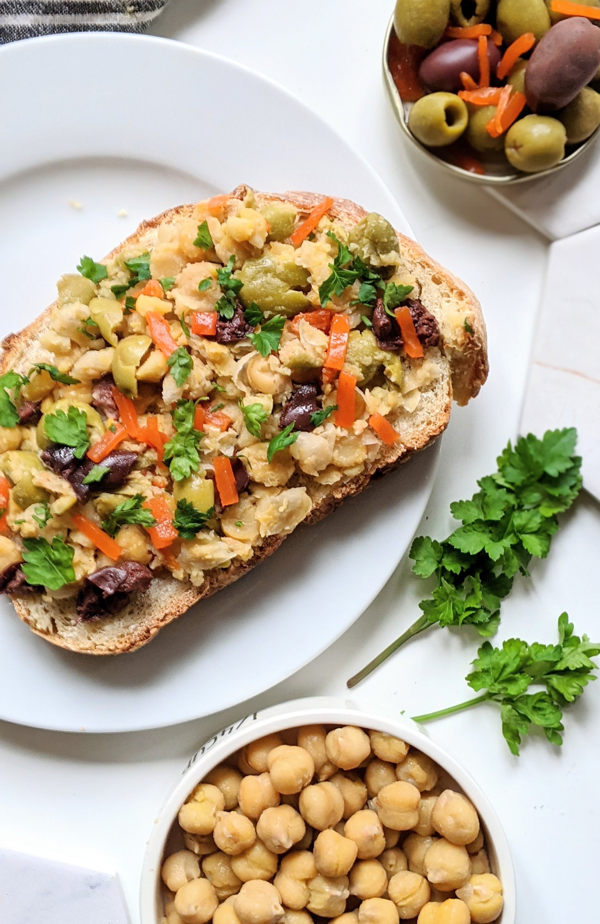 vegan chickpea smash recipe with olives healthy vegetarian lunch recipes with chickpeas no cook gluten free lunches for school or work olive lovers sandwich