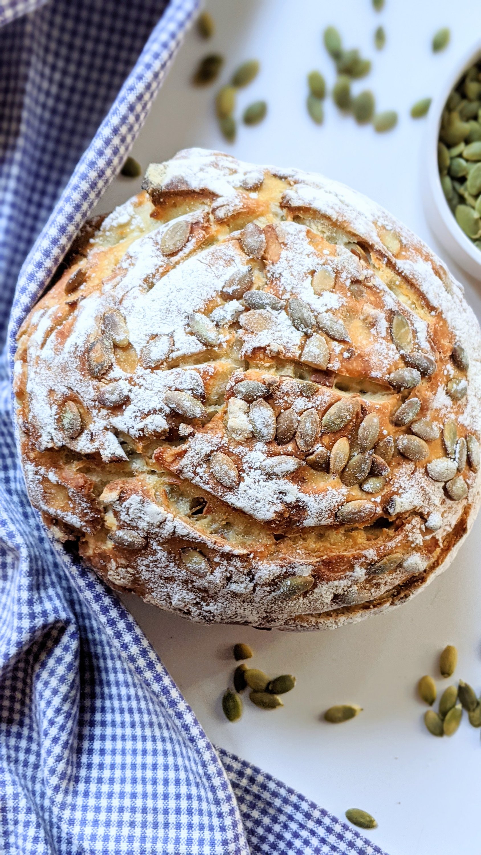 sourdough with pumkin seeds pepitas bread recipe healthy sourdough discard loaf recipe durtch oven no knead bread with seeds baked in