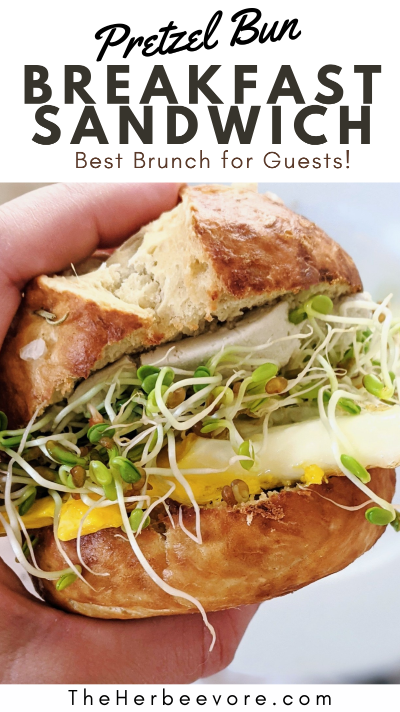 pretzel bunch sandwich recipe with eggs bacon veggies sprouts breakfast sandwich on pretzel rolls bread homemade pretzel bun recipes for breakfast or lunch