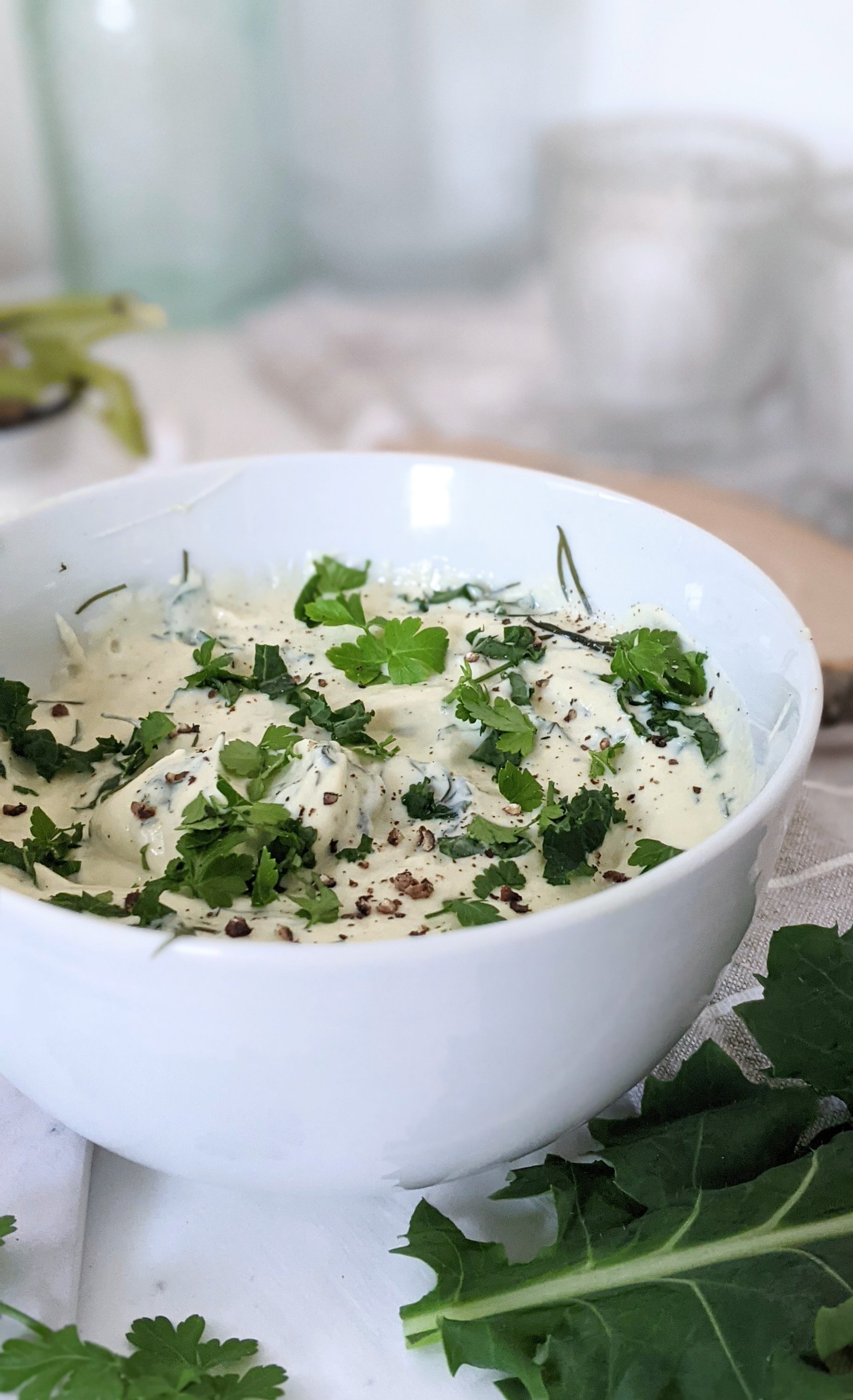 vegetable tzatziki no cucumber recipe with kale healthy dairy free greek yogurt dip sauce for veggies