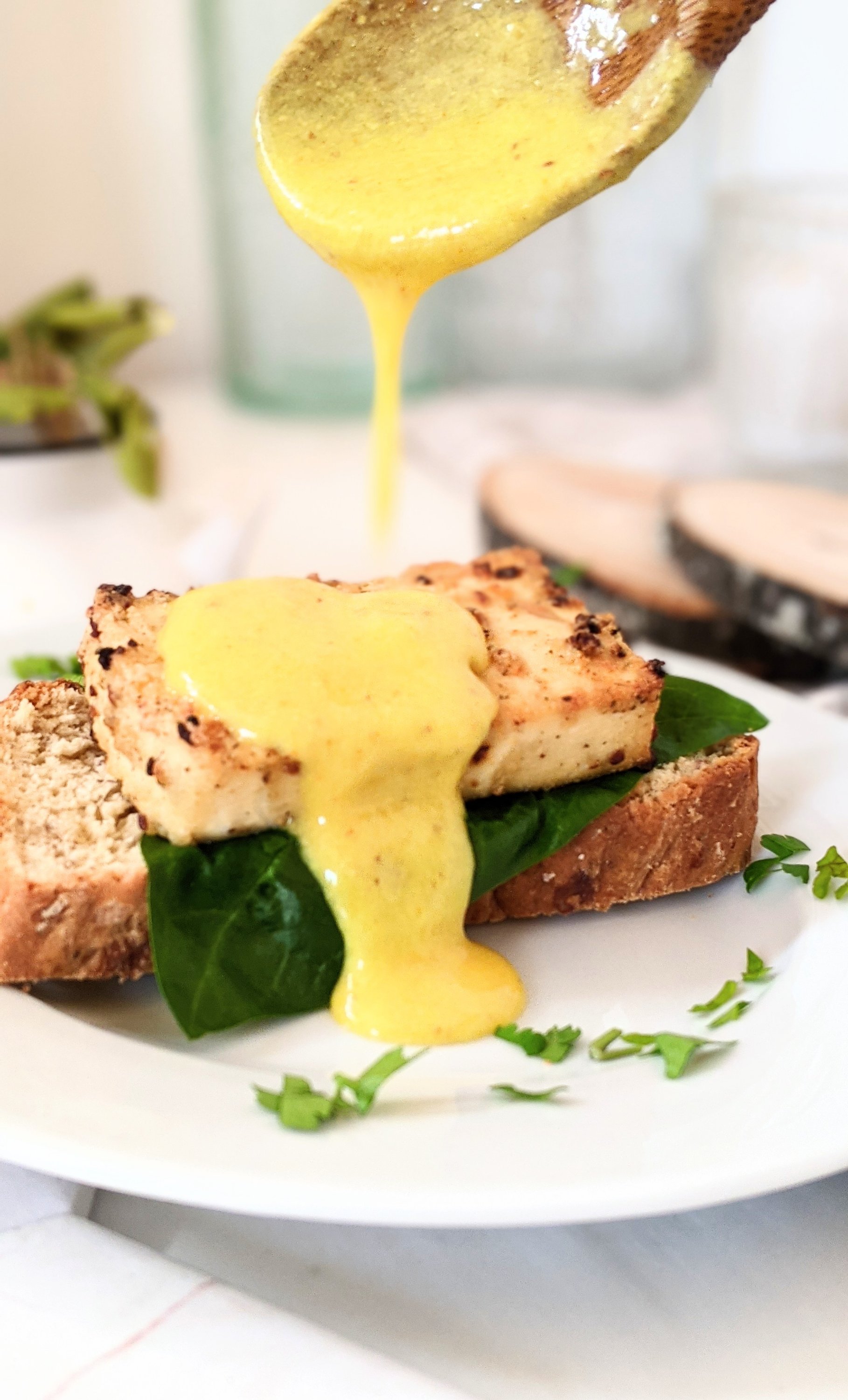 vegan eggs benedict recipe with chickpea lemon sauce for eggs benny vegan mothers day weekend brunch recipes