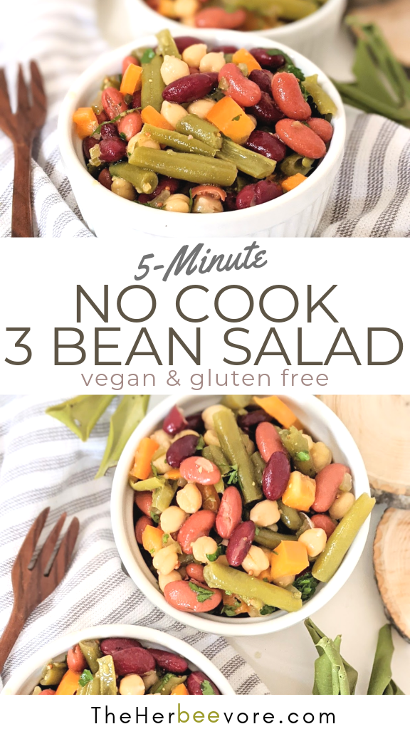 no cook 3 bean salad recipe vegan gluten free bean salad side dish for summer picnic bbq entertaining party healthy side dishes