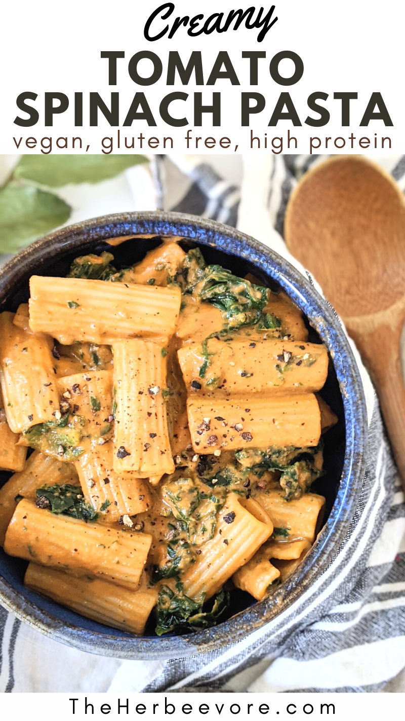 vegan creamy spinach tomato pasta recipe dairy free gluten free pasta recipes nut free creamy pasta sauce no cashews healthy blended vegetable pasta sauce hidden veggie pasta recipe no dairy