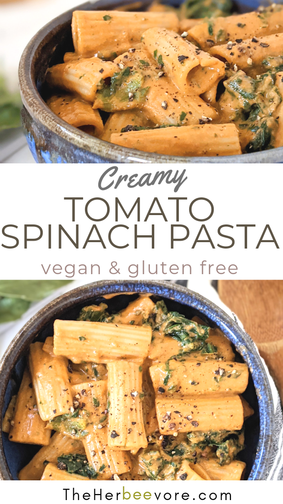 vegan creamy tomato spinach pasta recipe nut free dairy free creamy pasta sauces with tomatoes and spinach healthy homemade pasta sauce creamy tomato sauce vegan vegetarian