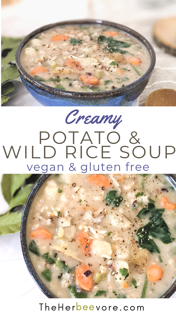 vegan potato wild rice soup recipe hearty fall soups vegetarian dairy free potato soup with coconut milk broth meatless recipes for fall soups meal prep