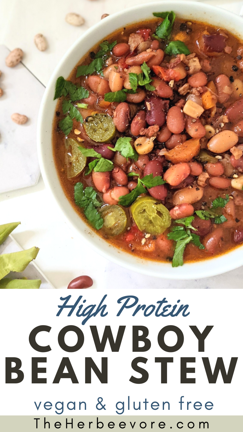 cowboy bean stew vegan with kidney beans navy beans and pinto beans a high protein hearty bbq bean stew for lunch or dinner high protein high fiber vegan recipes