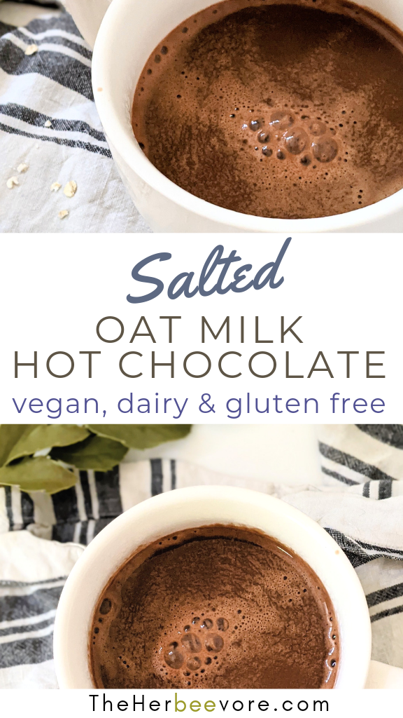 sea salt hot chocolate with oat milk dairy free cacao recipes gluten free hot chocolate at home with oats and pantry staple homemade hot chocolate with oats tasty naturally sweetened hot chocolate oat milk