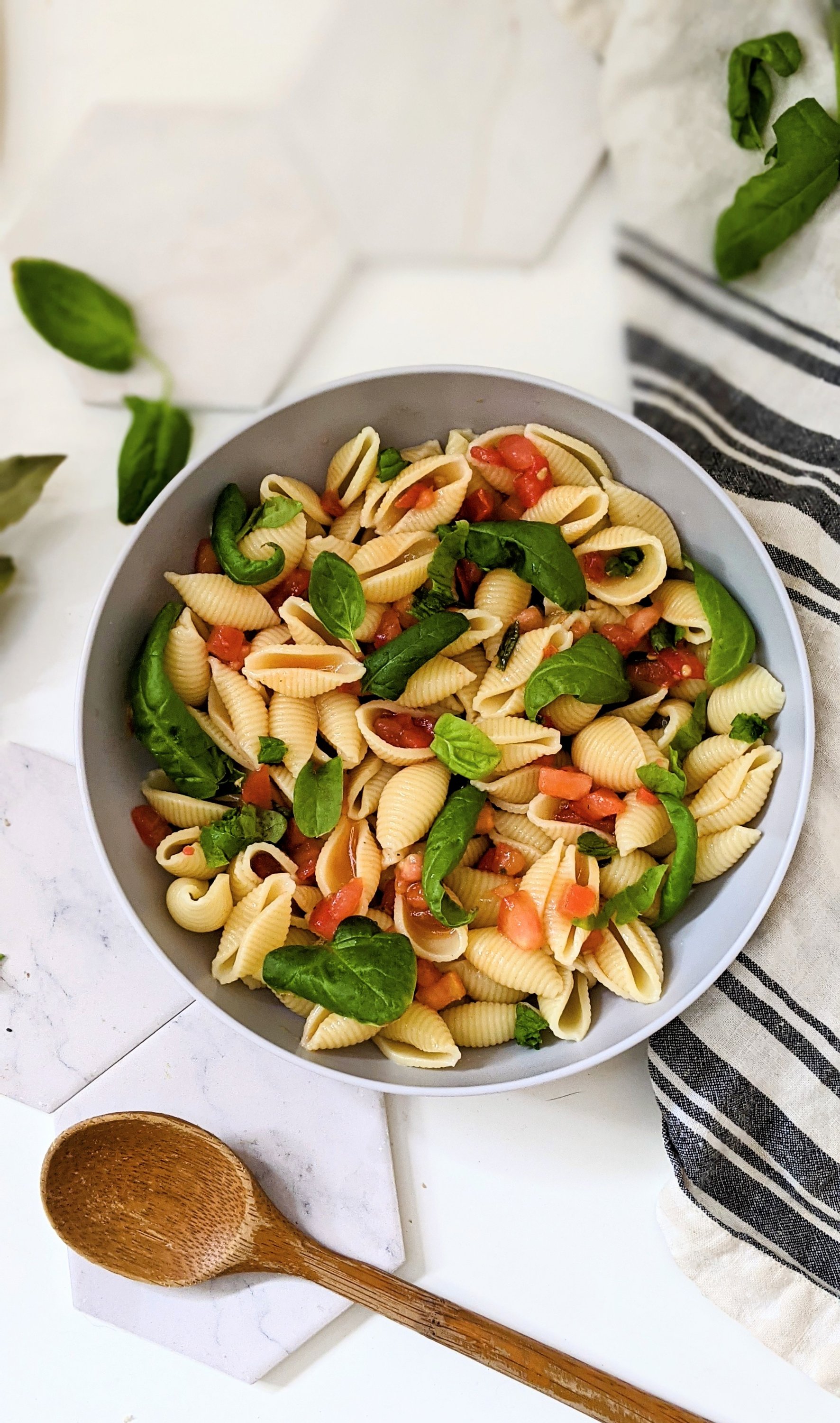 summer tomato pasta salad with bruschetta dressing healthy vegan and gluten free tomato side dishes with garden tomatoes recipes plant based pasta salads with tomato