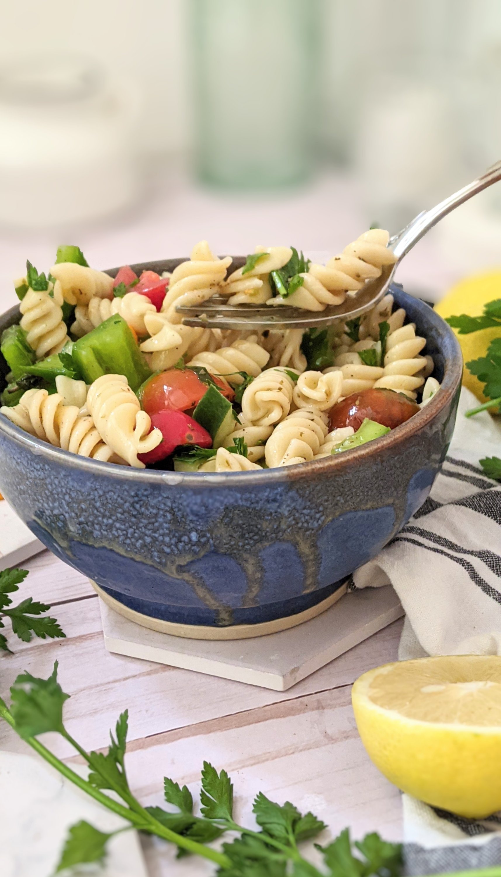low calorie pasta salad with vegetables vegan gluten free healthy light summer sides vegan lite side dishes with simple vinaigrette homemade dressing for pasta salads dairy free