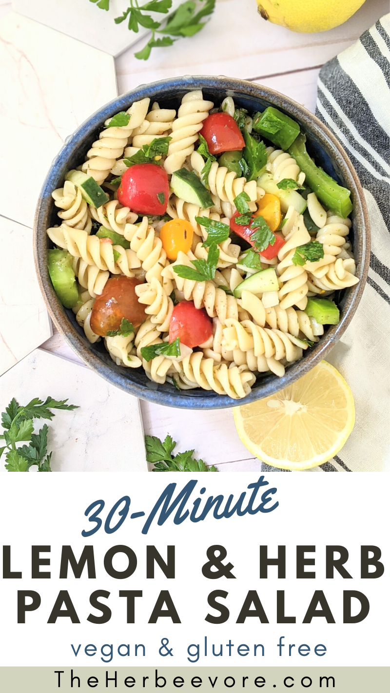 dairy free herb and lemon pasta salad vegan gluten free vegetarian whole foods plant based side dishes for potluck healthy bright and fresh pasta salads no mayo no dairy