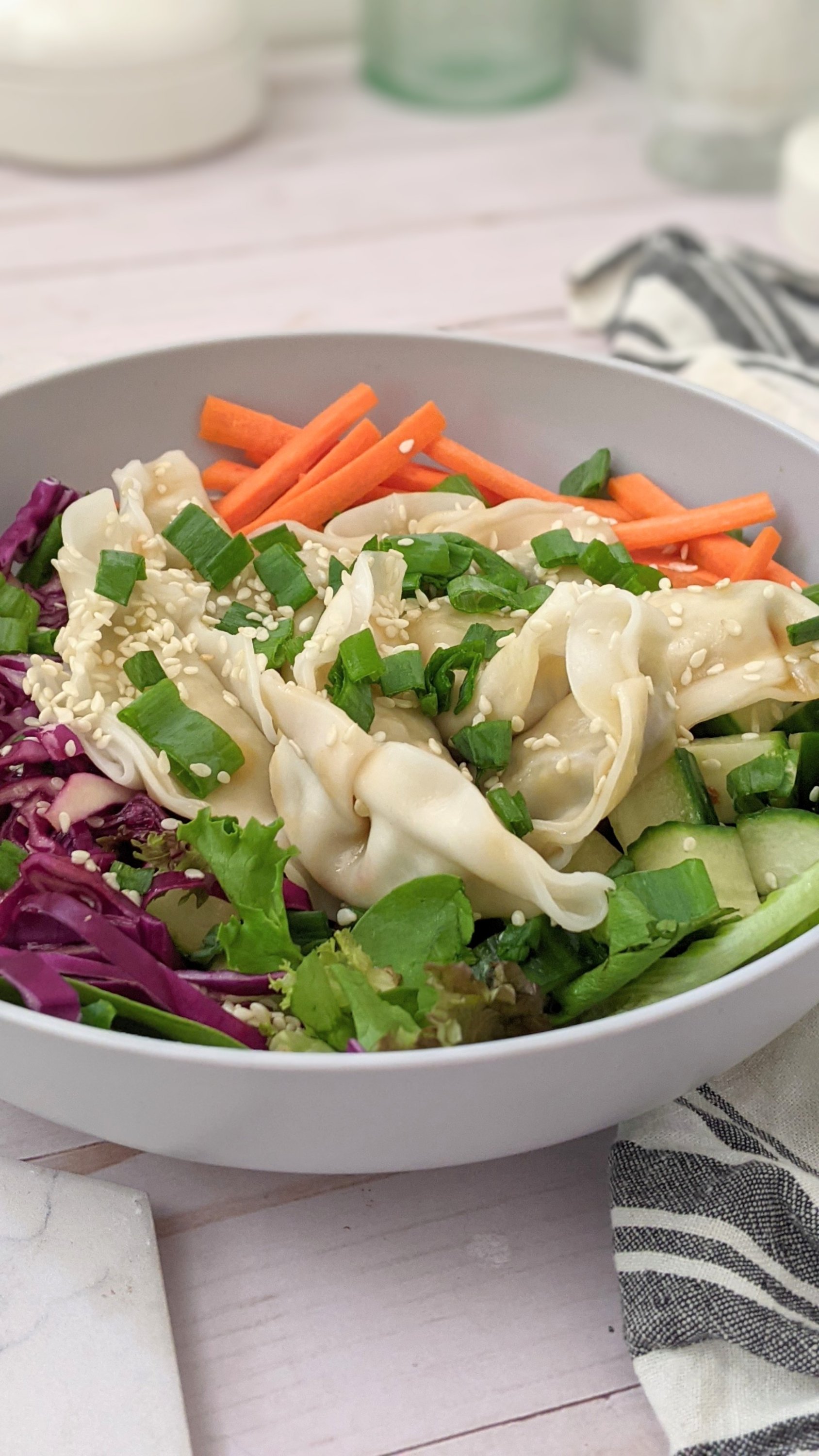 plant based dumpling salad recipe salads with pot stickers how to eat leftover pot stickers in a salad vegan gluten free filling lunch ideas for work or school