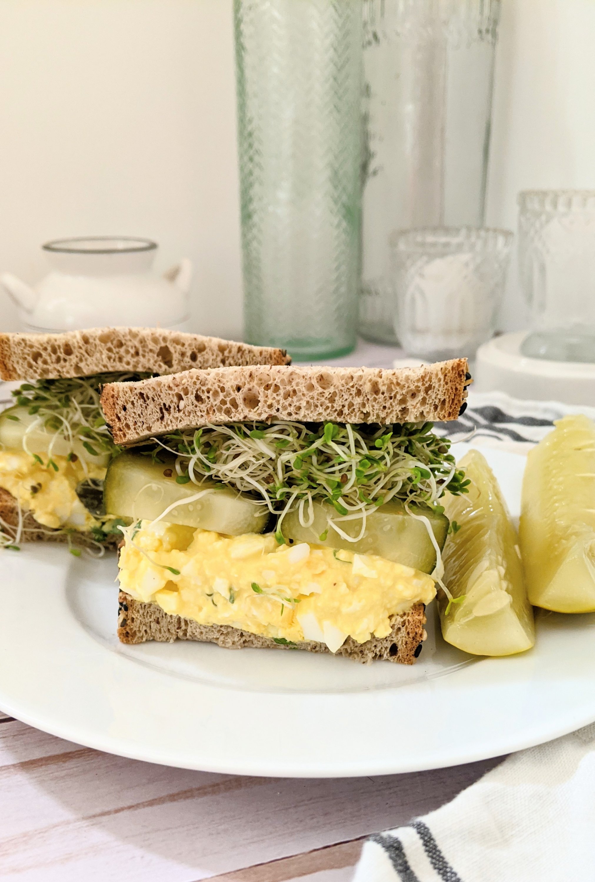 vegetarian keto egg salad recipes with dill pickles egg salad keto low carb pickles for egg salad with cucumbers and sprouts healthy low carb sandwich bread for egg salad sandwiches and lunches on the go