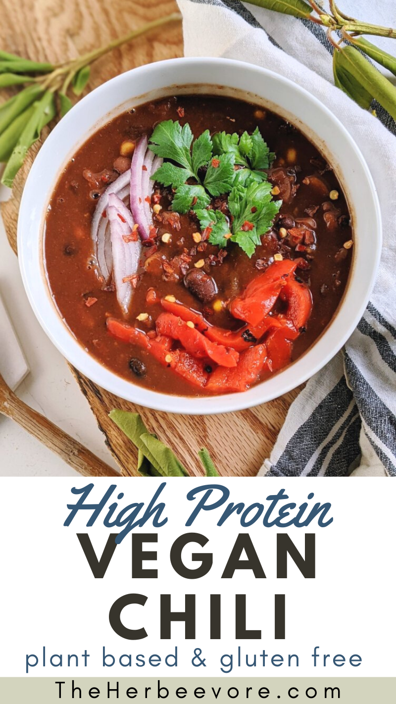 vegan gluten free chili recipes with textured vegetable protein TVP chili recipes vegan vegetarian high protein chili with beans and soy meat plantbased protein chili
