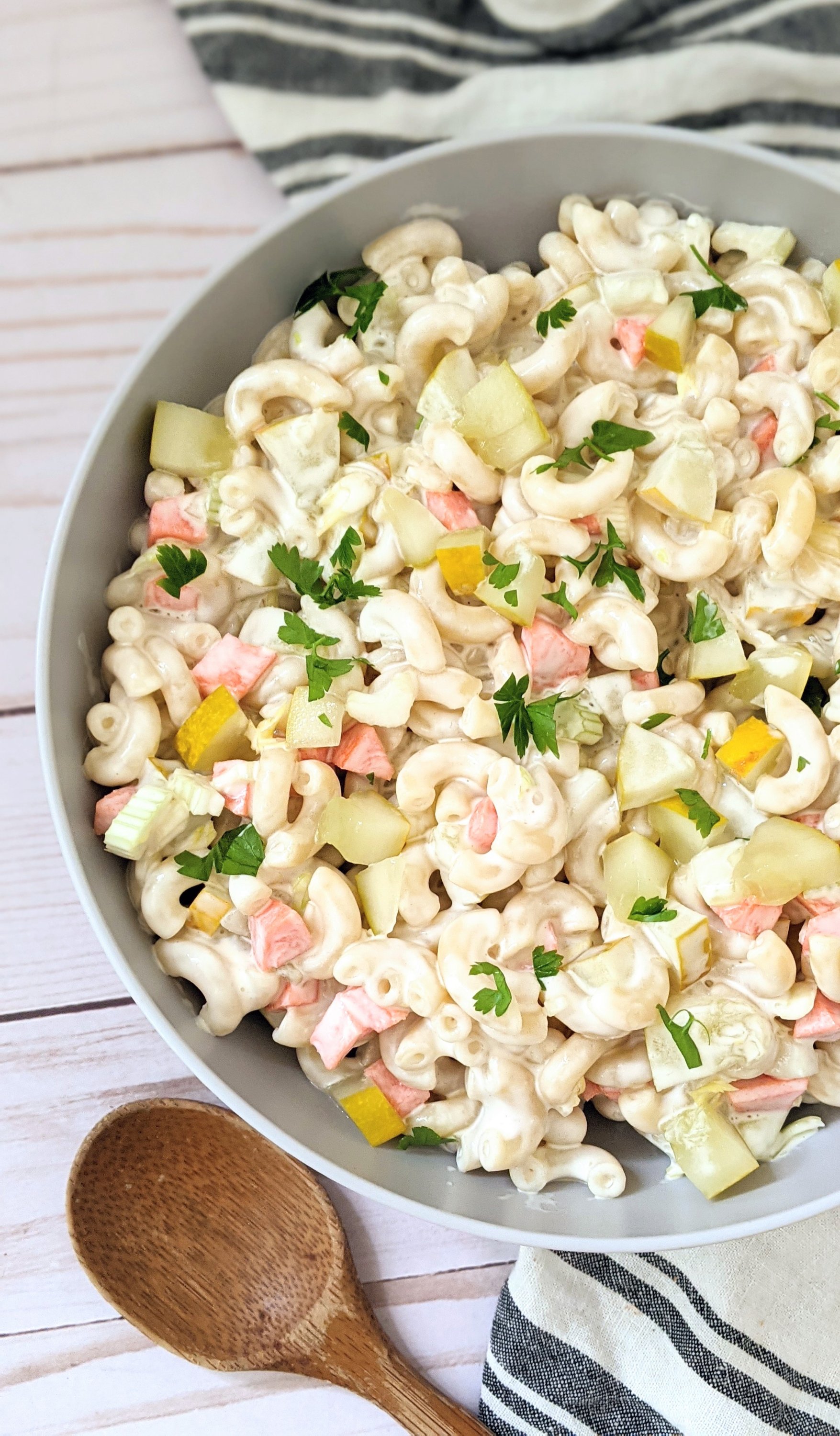 gluten free dill pickle macaroni salad recipe with pickles no gluten pasta vegan dairy free macaroni pickle salad summer pickle recipes for cookout entertaining fresh or jarred pickle recipes