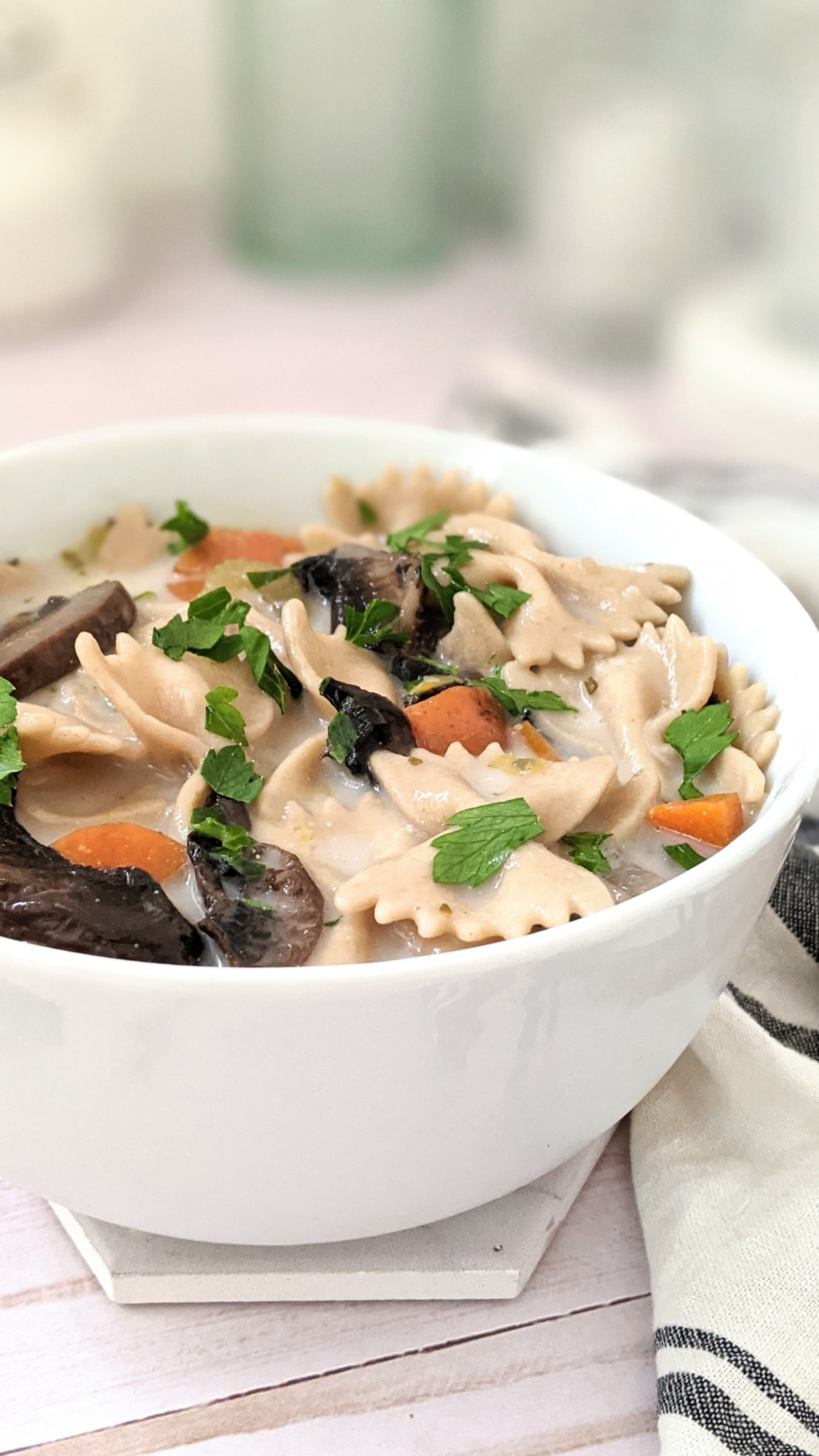creamy vegan mushroom pasta soup with coconut milk pasta soup with mushrooms and pasta soup recipe plant based dairy free soups