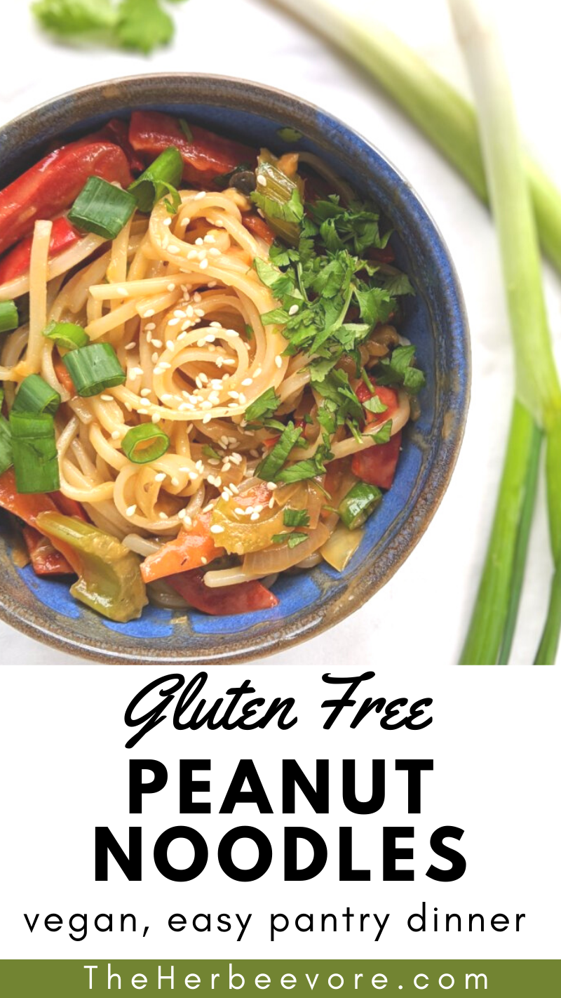 vegetarian gluten free peanut noodles spicy meatless thai noodles with vegan peanut sauce recipe pantry noodles recipe gluten free dairy free asian noodles stir fry with frozen vegetables and rice sticks noodles