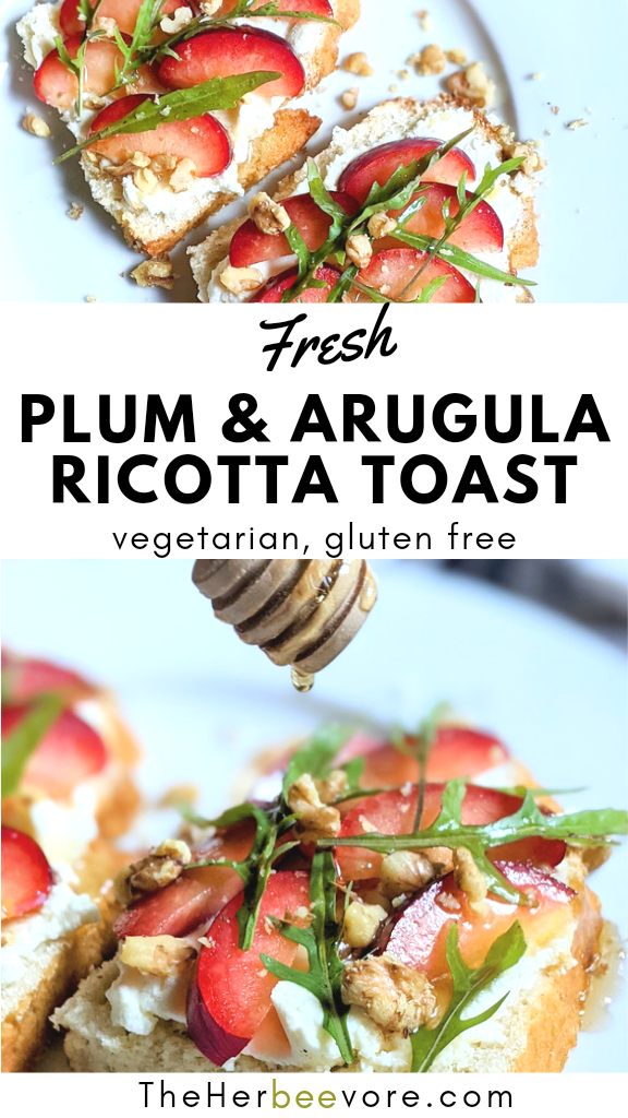 arugula plum ricotta toast with honey recipe healthy brunch recipes with plums savory and sweet breakfast toast recipes healthy gluten free fruit and ricotta toast for breakfast fancy brunches