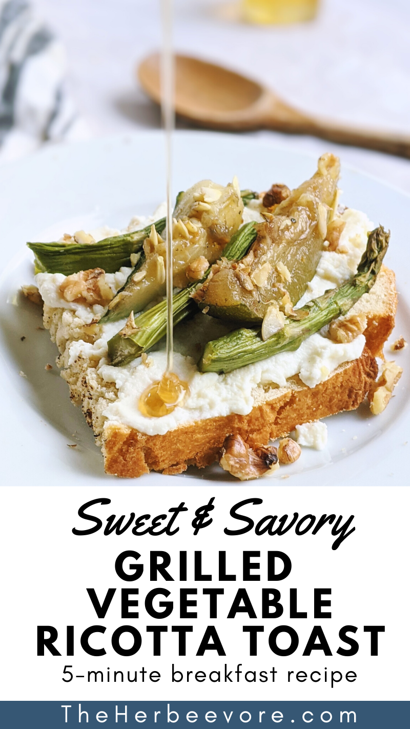 sweet and salty breakfast recipes savory ricotta toast honey and grilled asparagus for breakfast with sauteed zucchini squash healthy yummy ways to eat vegetables for breakfast on ricotta cheese toasts
