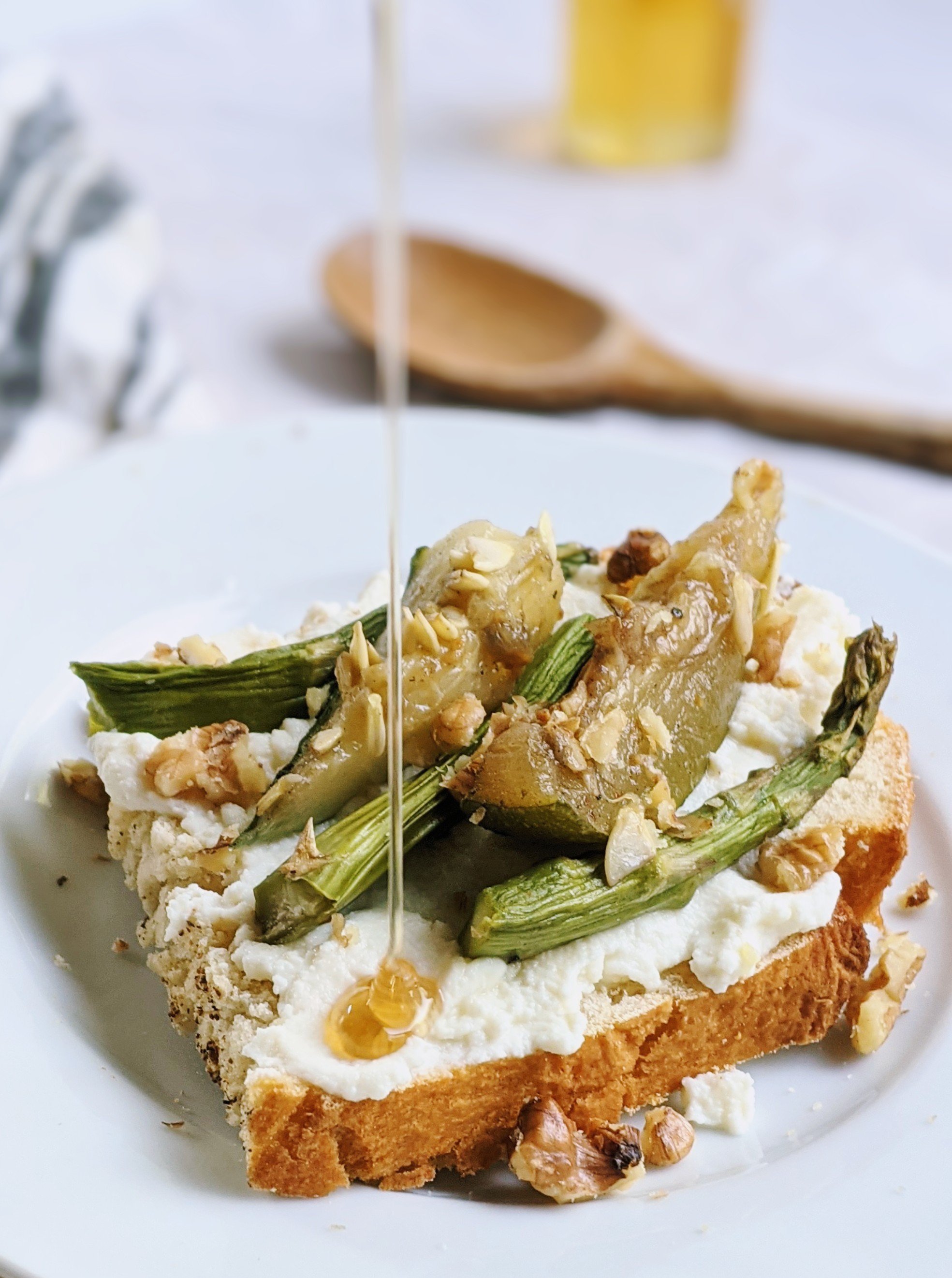 savory ricotta toast with vegetables and honey asparagus and zucchini on toast for breakfast vegetable toast recipes