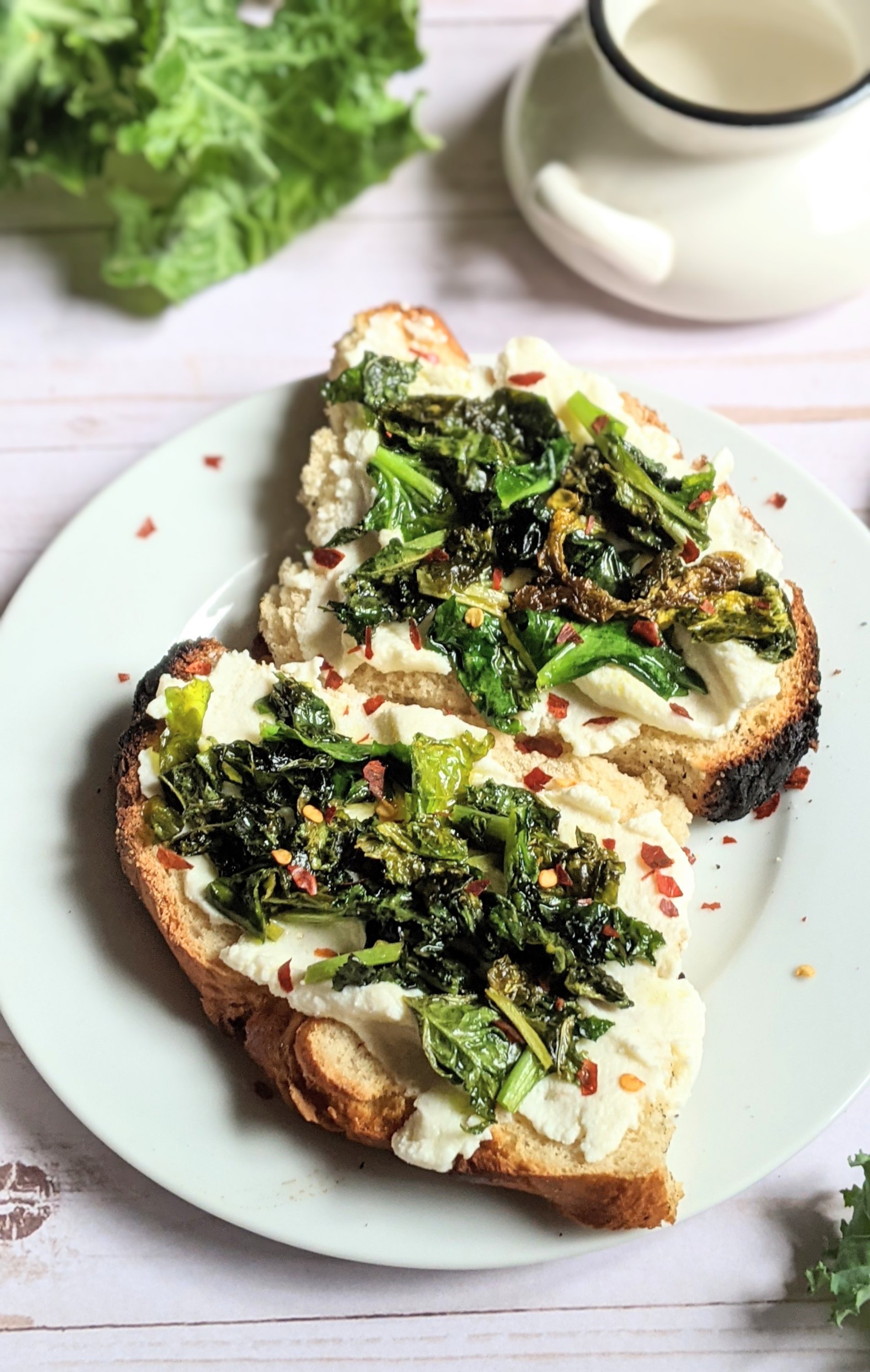 vegetarian kale ricotta toast recipes meatless breakfast ideas with sauteed kale for breakfast for dinner brinner recipes healthy loaded toast recipes for brunch savory recipes with kale for brunch how to eat kale for breakfast